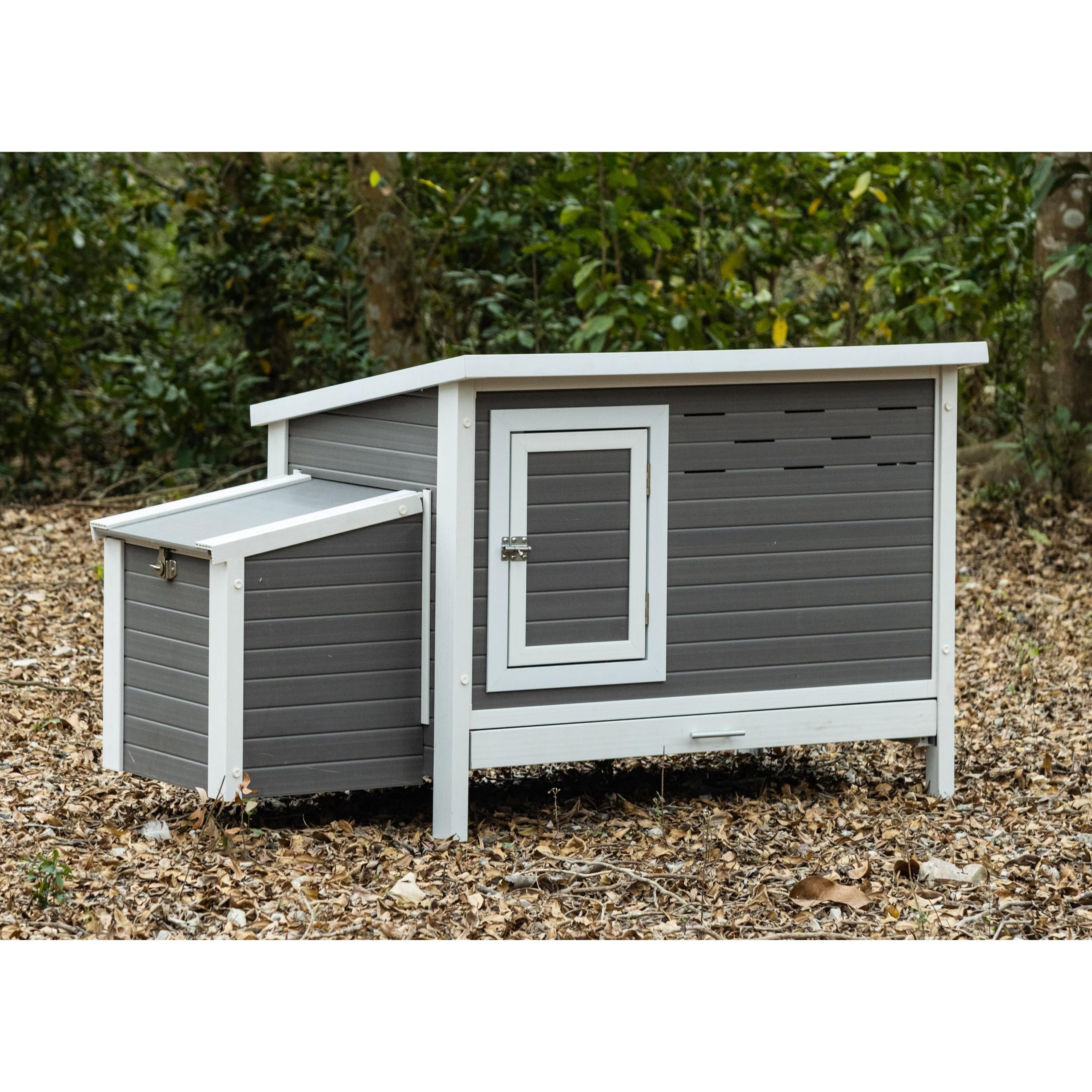Gray and White ECOFLEX Outdoor Chicken Coop with Removable Tray