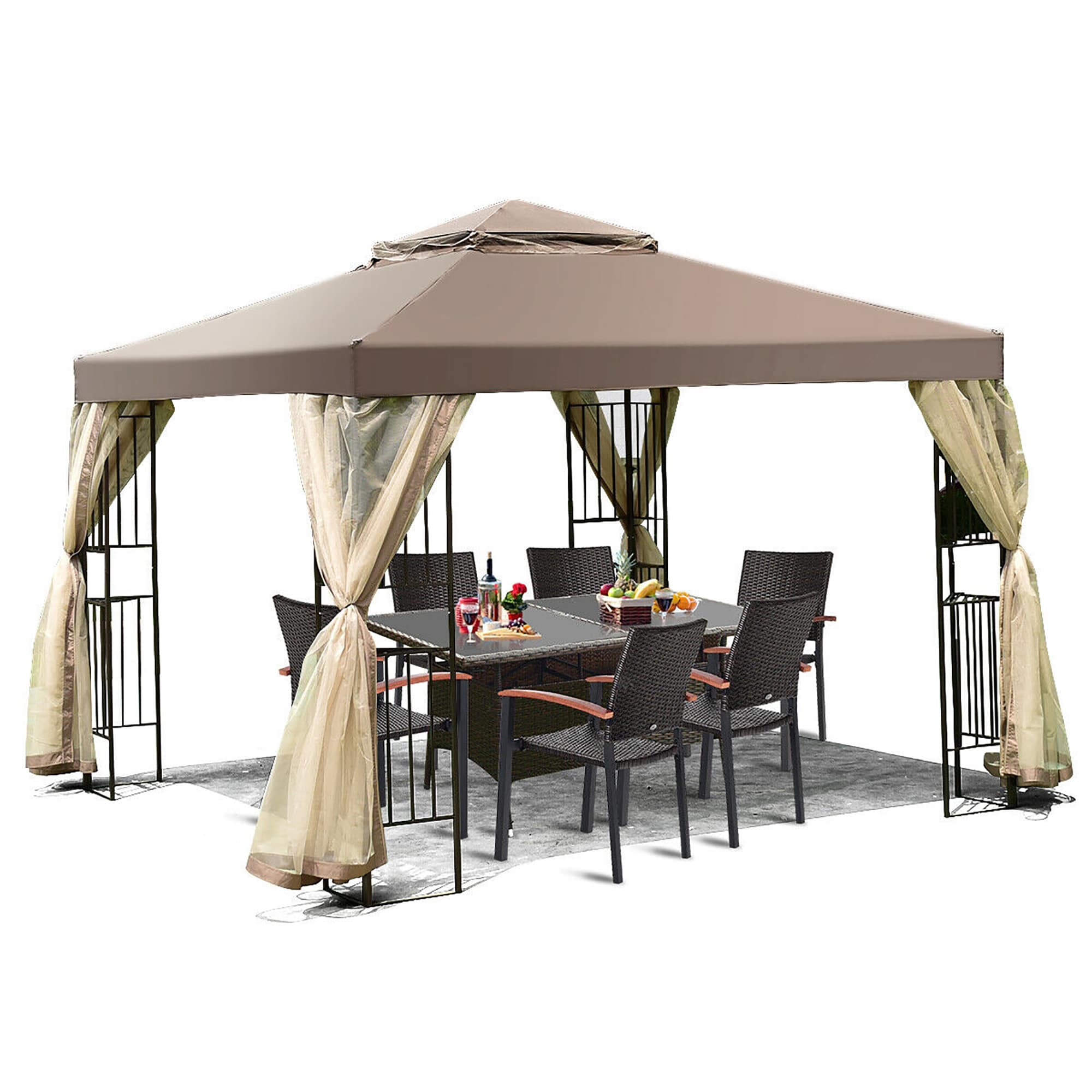 CASAINC WF-OP3347 10-ft x 10-ft Brown Square Semi-permanent Soft top Roof (Screen Included)