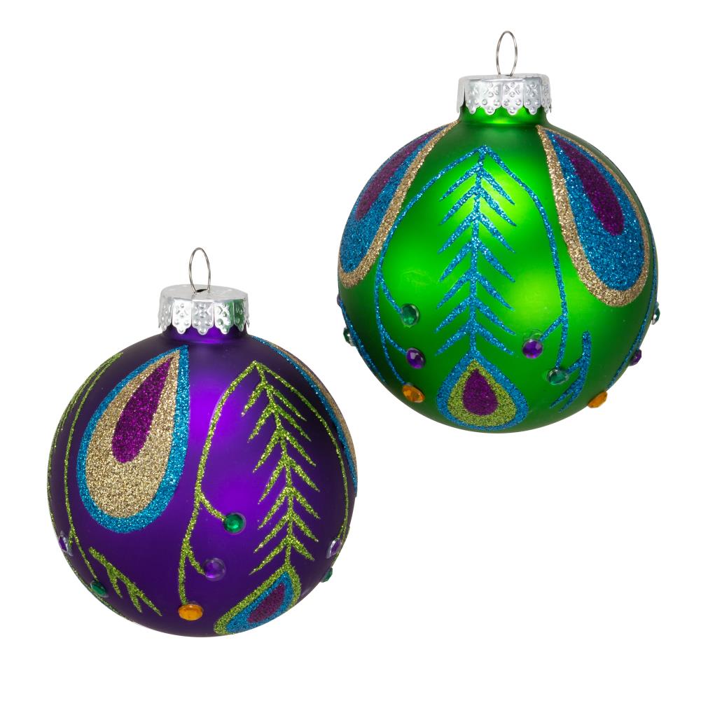 Kurt Adler Silver and Gold Peacock Ornaments 2 Assorted 
