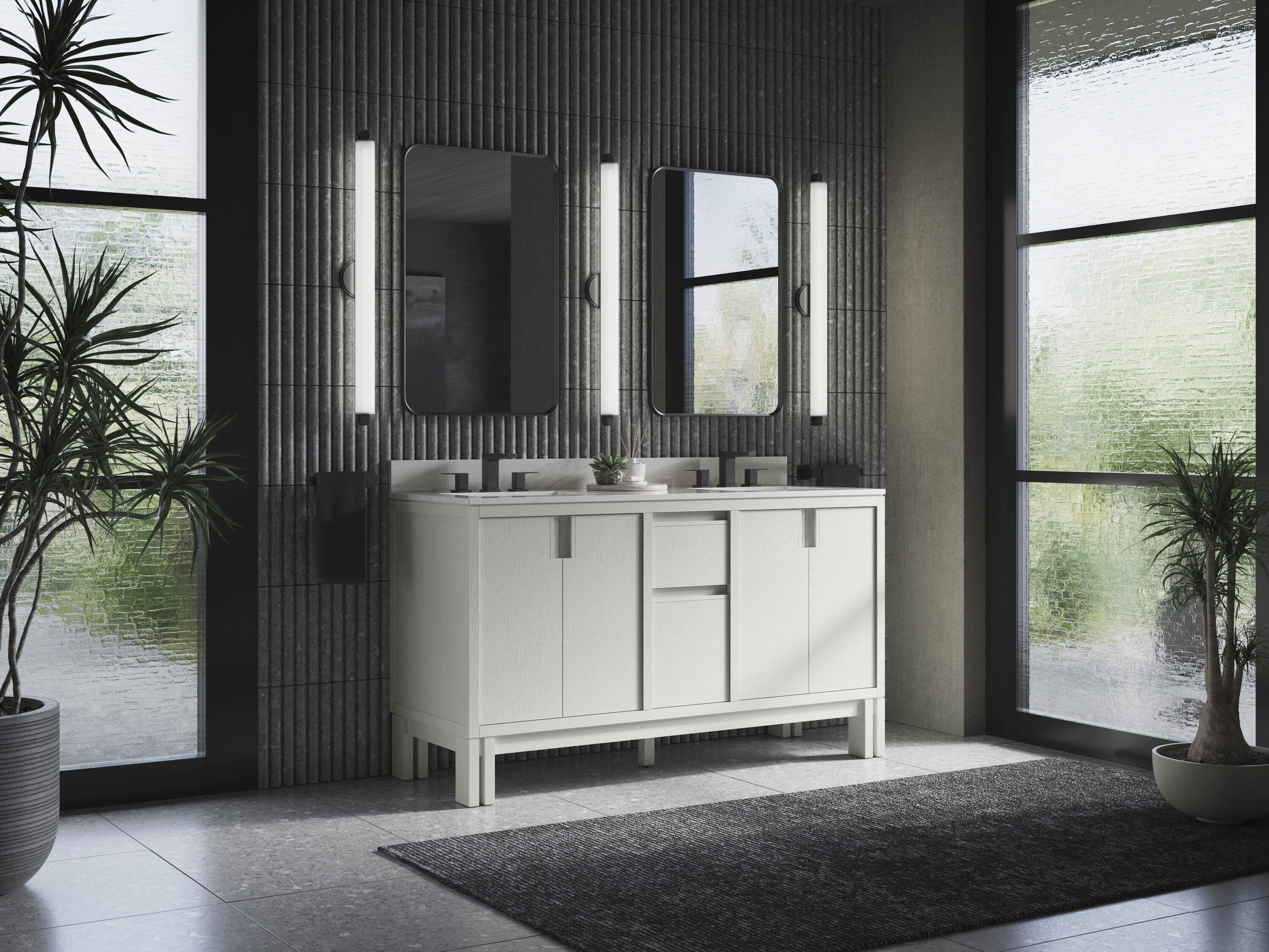 KOHLER 32840-GW0 Solive 60-in White Undermount Double Sink Bathroom Vanity with White Quartz Top