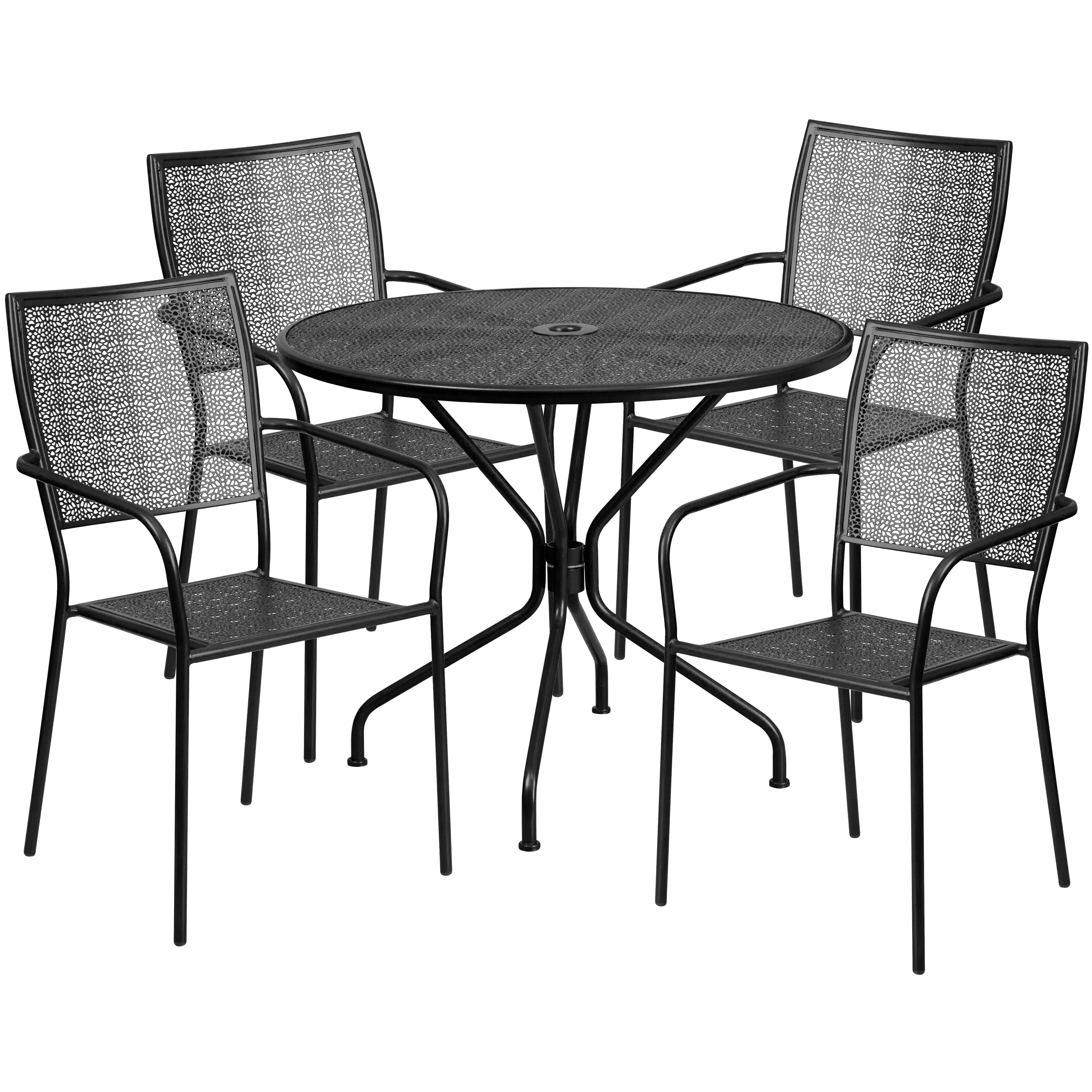 Black Steel Round Patio Dining Set with 4 Stackable Chairs