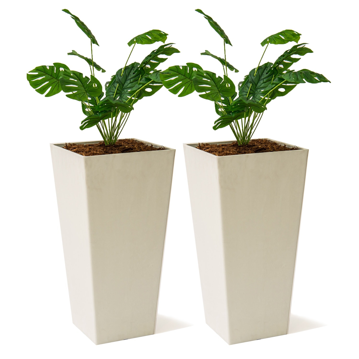 XBrand LWXN26WT2S 2 -Pack Square 12.8-in W Extra Large White Plastic Indoor/Outdoor Planter with Drainage Holes with Self Watering