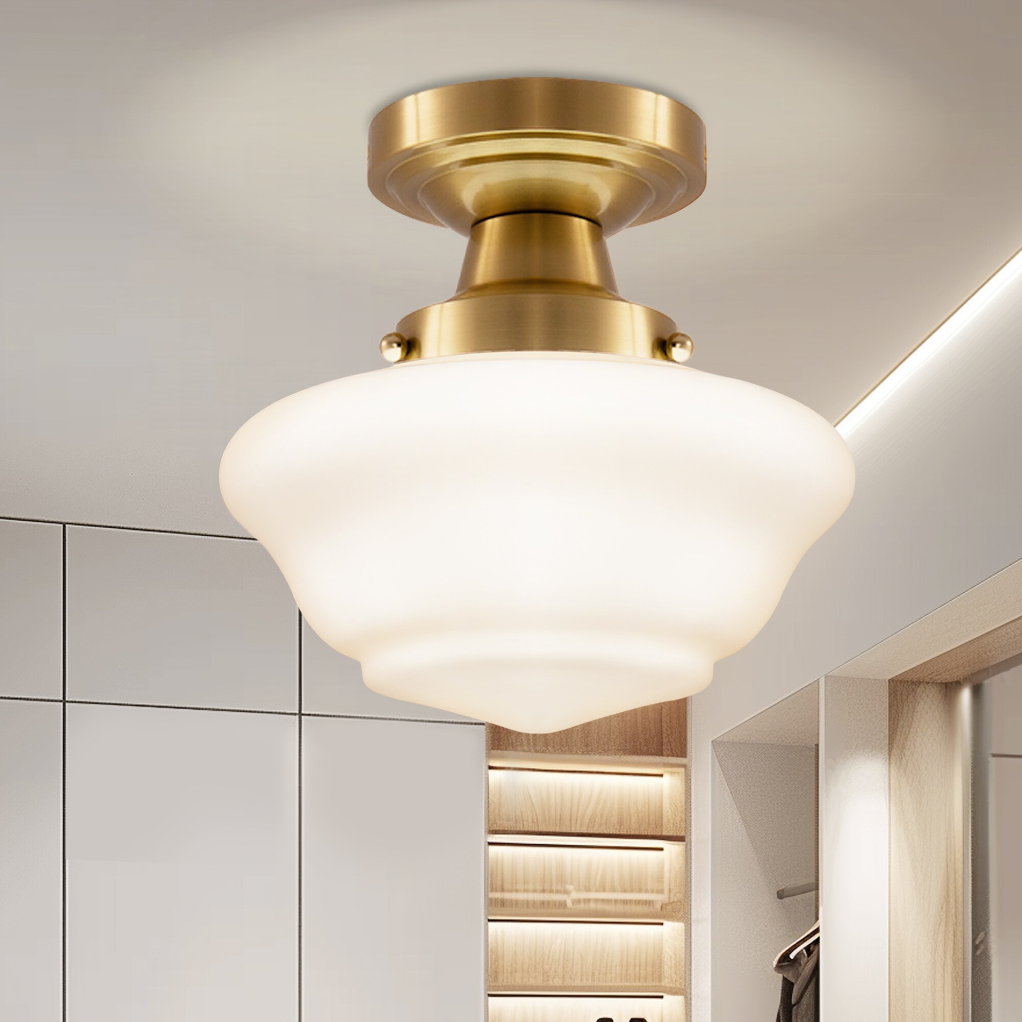 YANSUN LA-BX08601AGD-1A 1 -Light Gold Modern/contemporary White glass Cone Small Hanging Pendant light