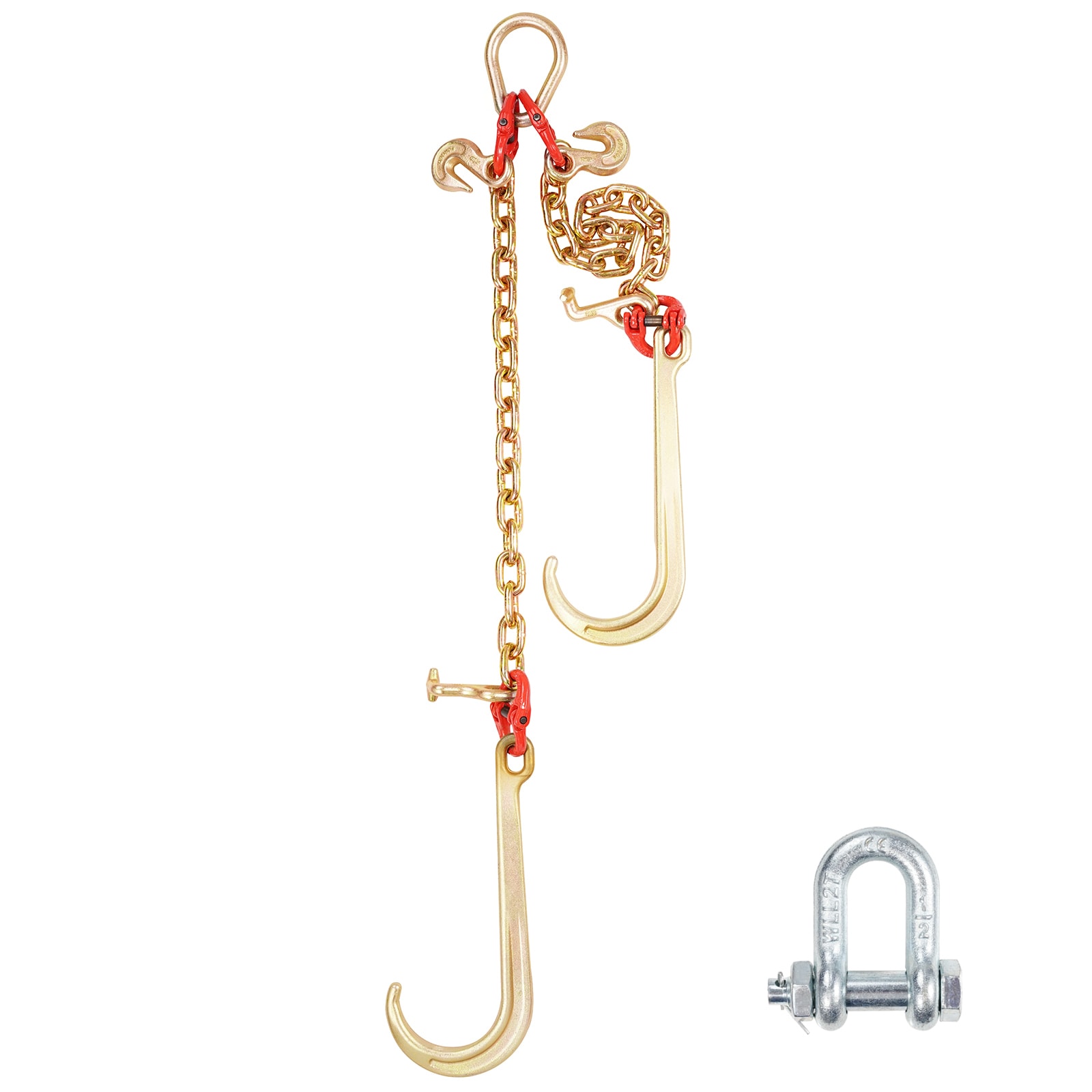 Mecale 3/8-in x 2-ft G80 V Bridle Tow Chain 15600 lb 15-in J Hooks T Hooks Grab Hooks Galvanized Golden
