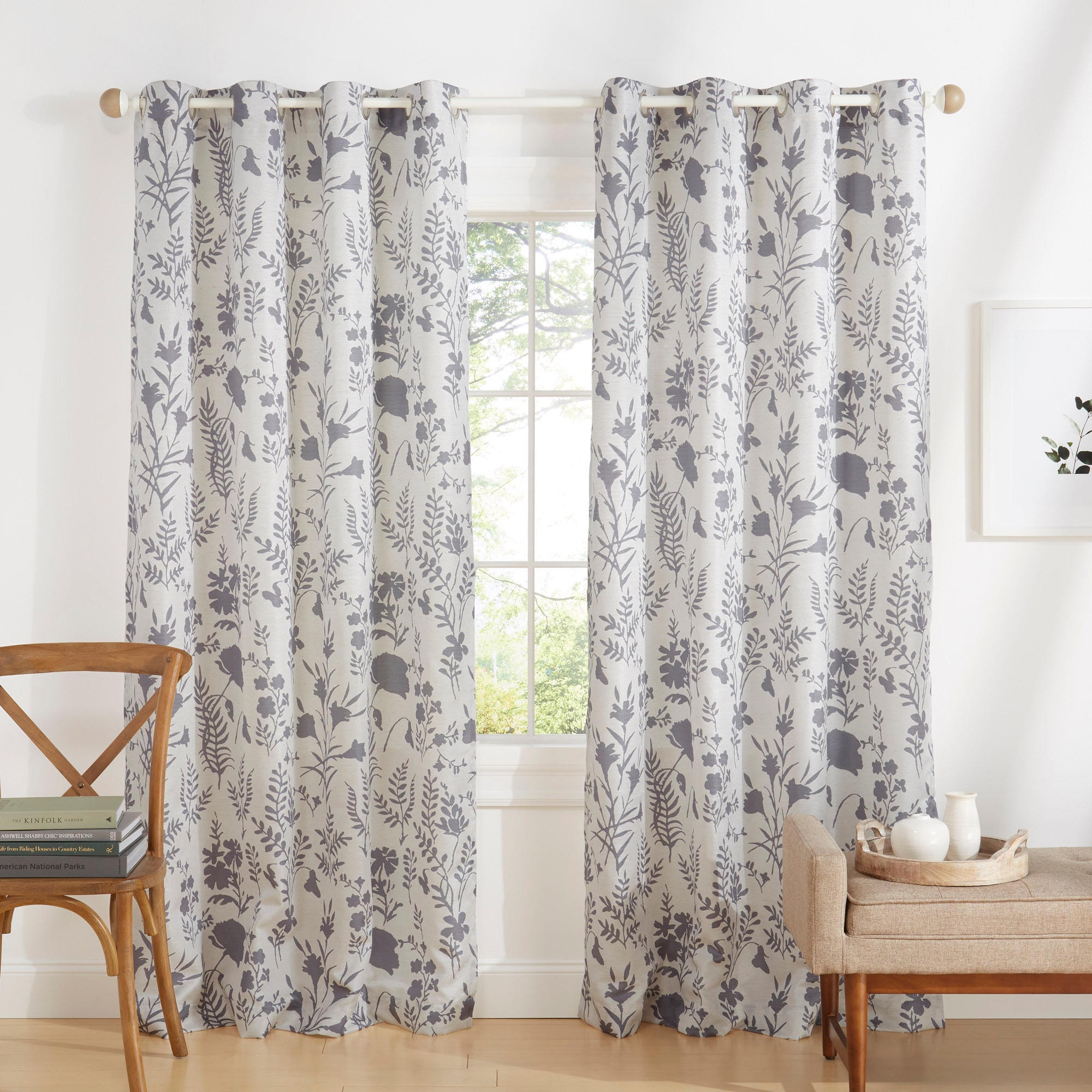 Exclusive Home YA014974DSEHE1 A249 96-Inches Dark grey Floral Light filtering Grommet Curtain panel pair