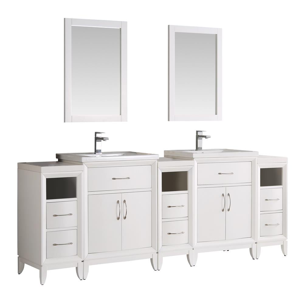 Fresca FVN21-84WH Cambridge 84-in White Double sink Bathroom Vanity with White Ceramic Top (Mirror Included)