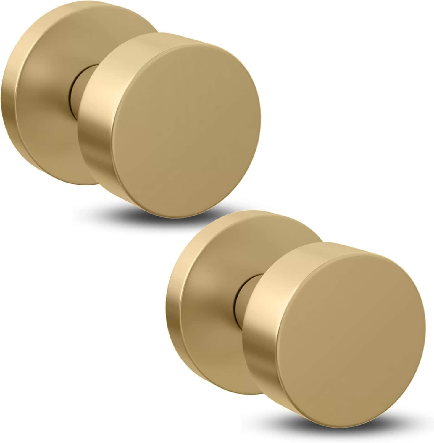 Mega Handles Buena Dummy Door Knob for French Doors - Closet and Cabinets - Reversible Heavy Duty Design Door Knobs - Fits All Standard Door Sizes - Screws Included - Satin Brass (2 Pack) #BUENA-DU-SB-2