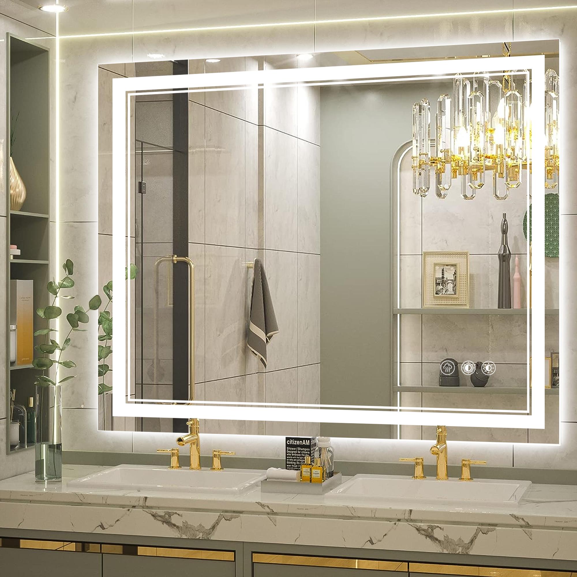 Bayfeve BF-22548-MIR 40-Inches x 32-Inches Polished Frameless Rectangle Dimmable Lighted Fog Free Bathroom Vanity Mirror ( Silver )