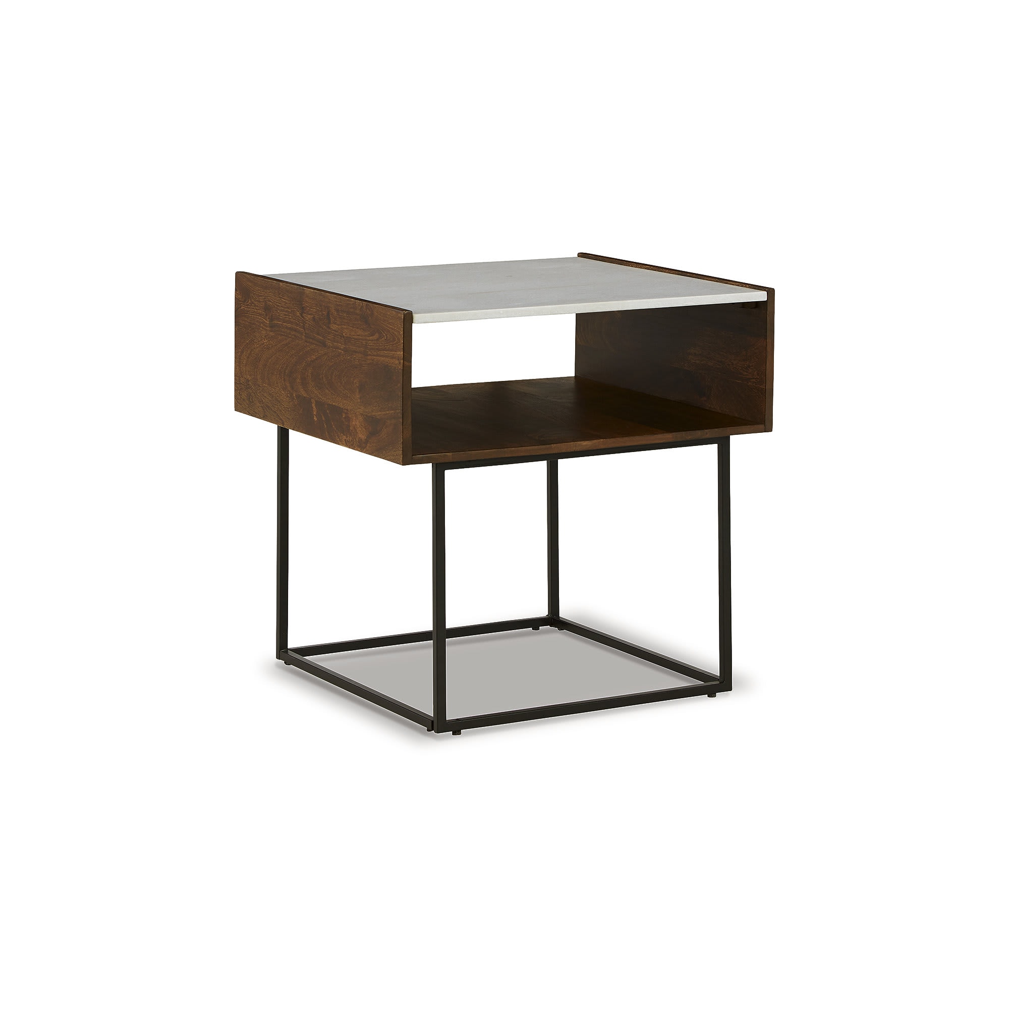 Signature Design by Ashley T169-3 Rusitori Brown End Table with White Marble Top and Metal Frame