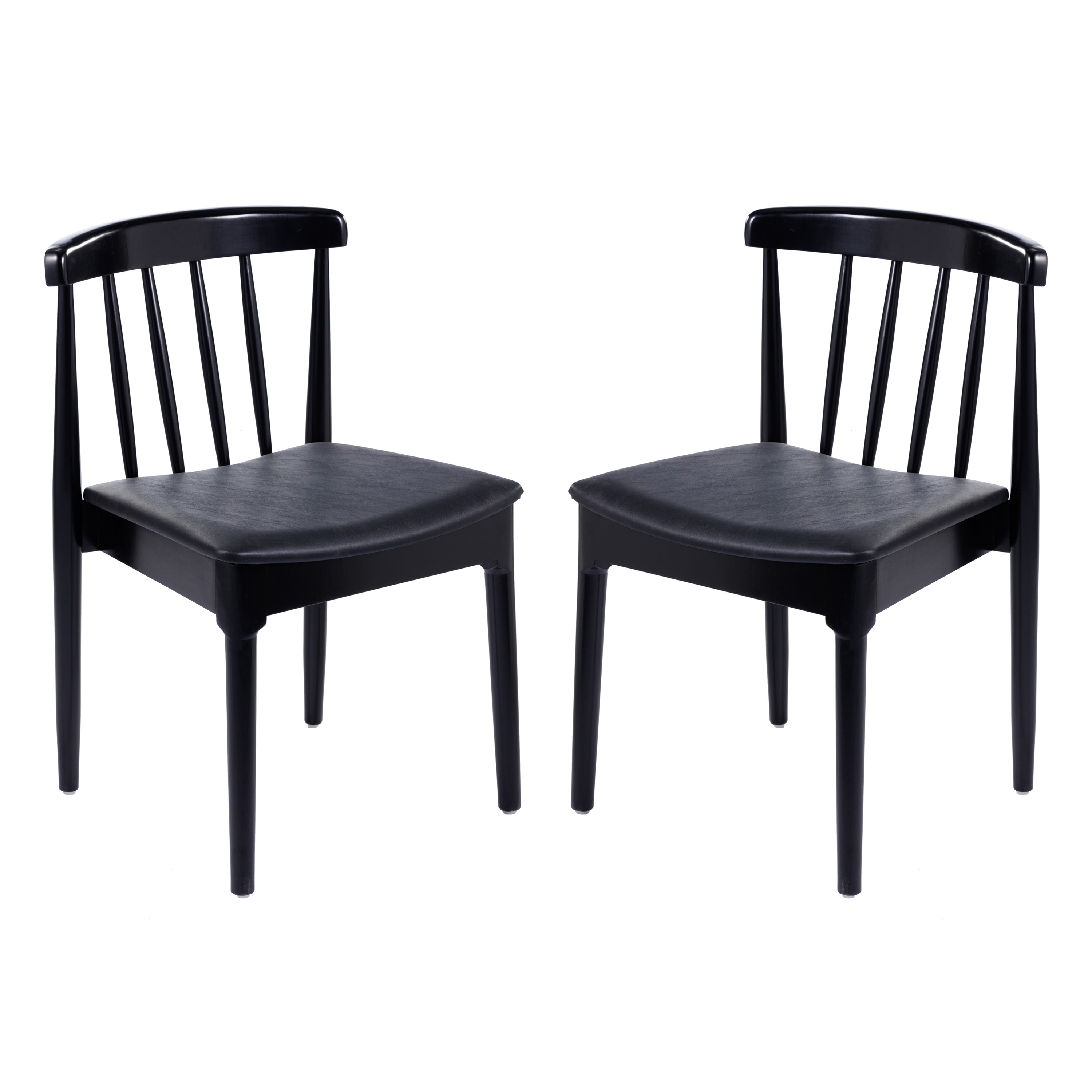 Flash Furniture 196861146190 Chester Set of 2 Commercial Grade Solid Wood Black Dining Chairs with Curved Spindle Backrests and Black Vinyl Seats