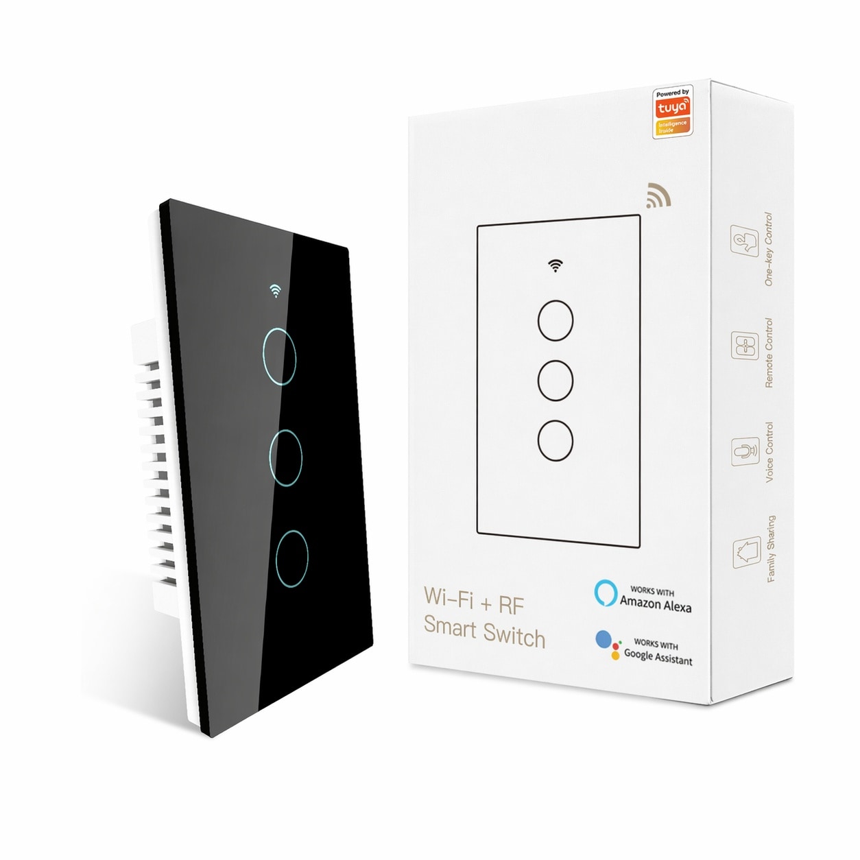 Justincity  WiFi Smart Wall Touch Light Switch 3 Gang Neutral Wire Required Multi Control Works with Smart Life Tuya App Alexa Google Home RF433