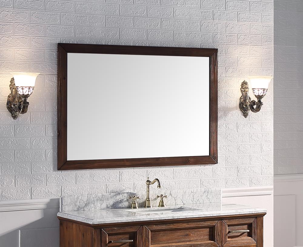 SUPREME WOOD Shasta 45.7-in x 31.5-in Wooden Brown Bathroom Vanity Mirror  in the Bathroom Mirrors department at