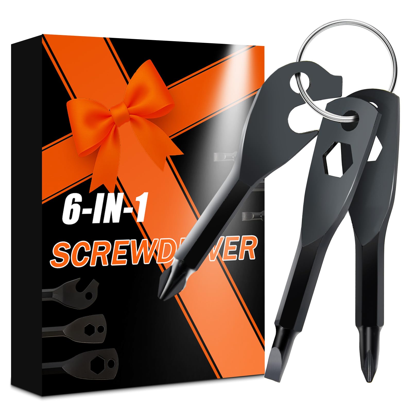 Ahfiwaso  6 in 1 Keychain Screwdriver Bit Set with Phillips Slotted Hex Wrench and Bottle Opener Multi Tool for Men Dad Husband Boyfriend