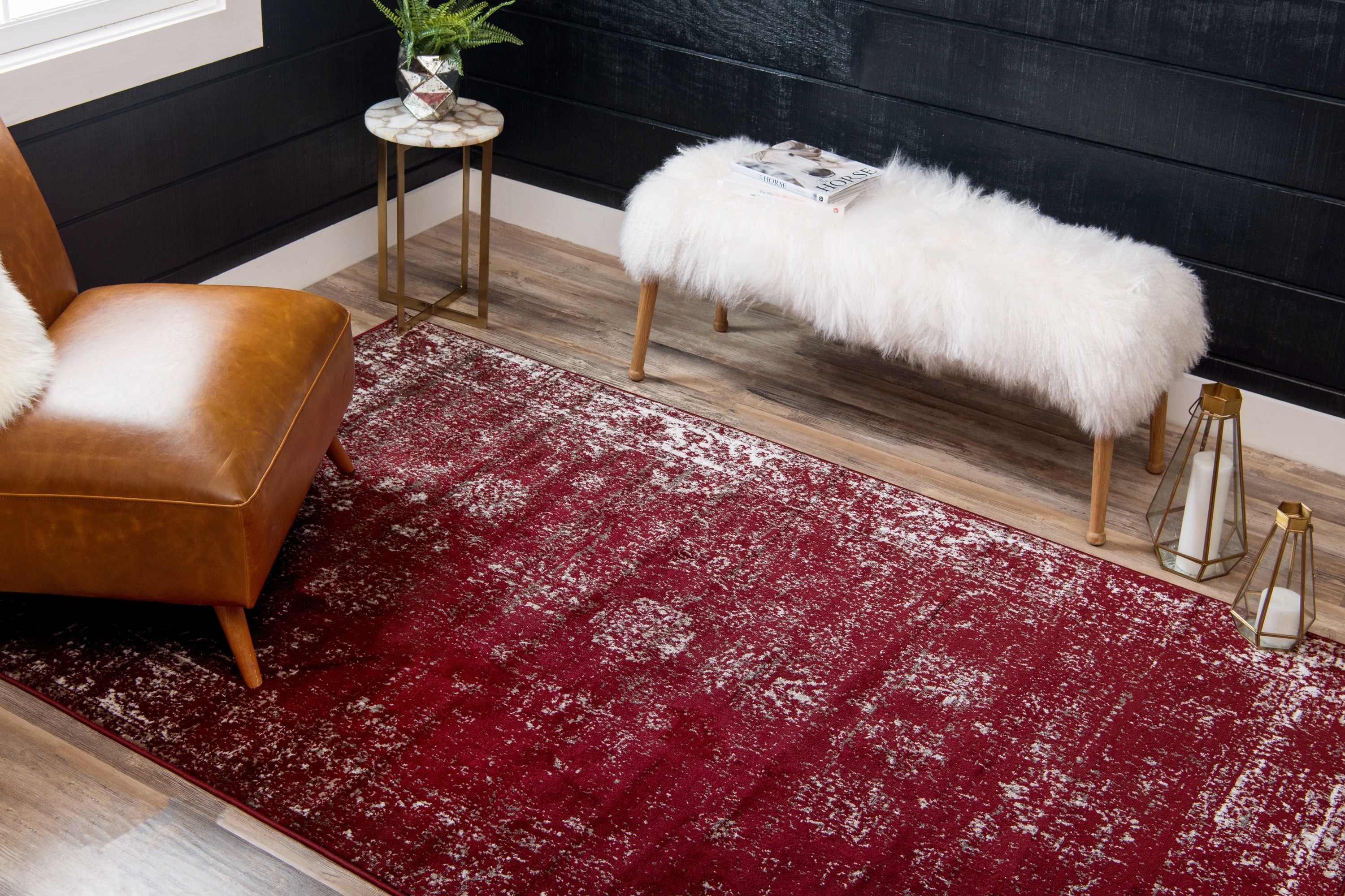 Burgundy Red & White Cotton Door mat Rug Indoor Outdoor - 2x3' Zig