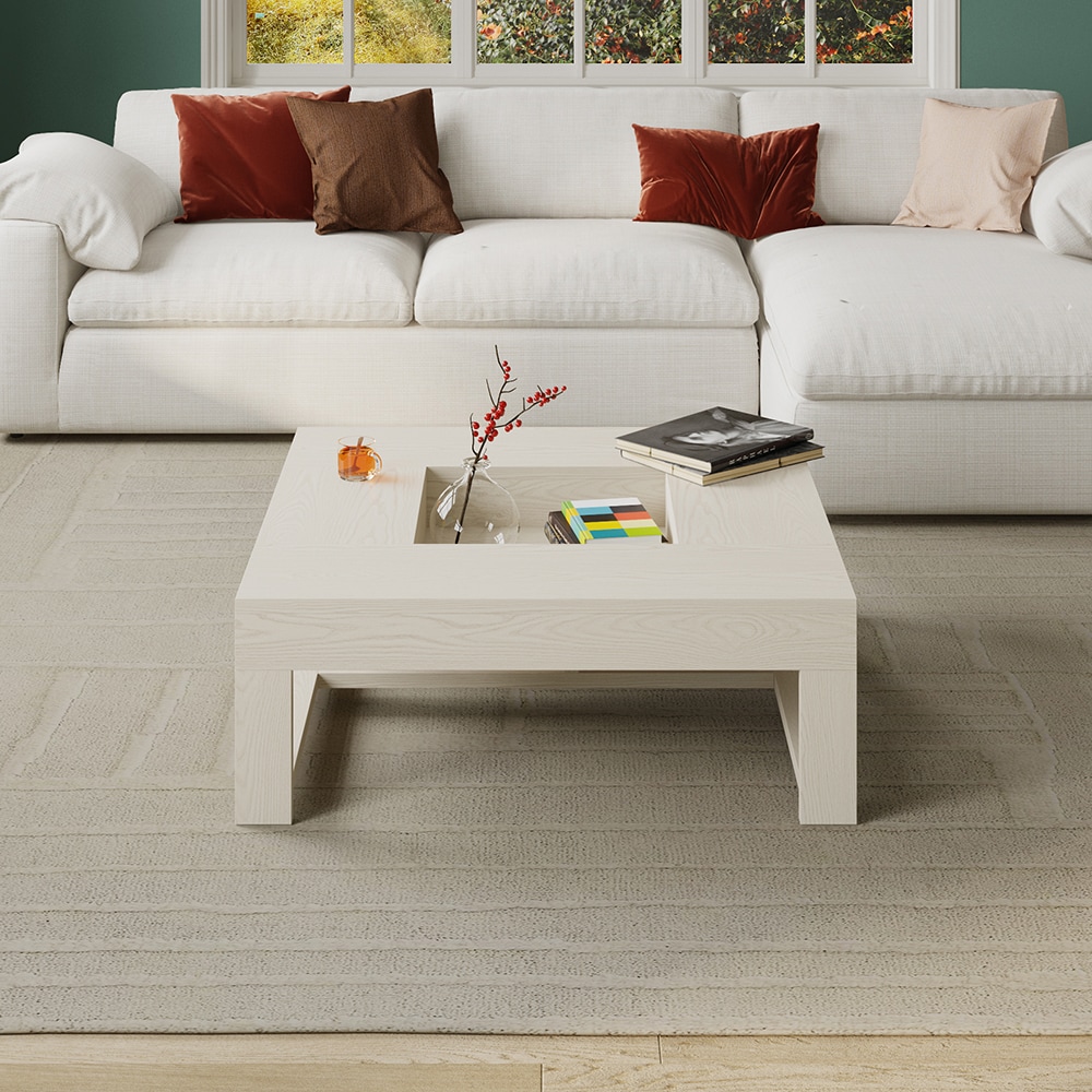 Homsee C-KF500007-01 Light Oak Modern Coffee Table with Storage Faux Thick Top and Deep Recessed Surface MDF And PB Structure