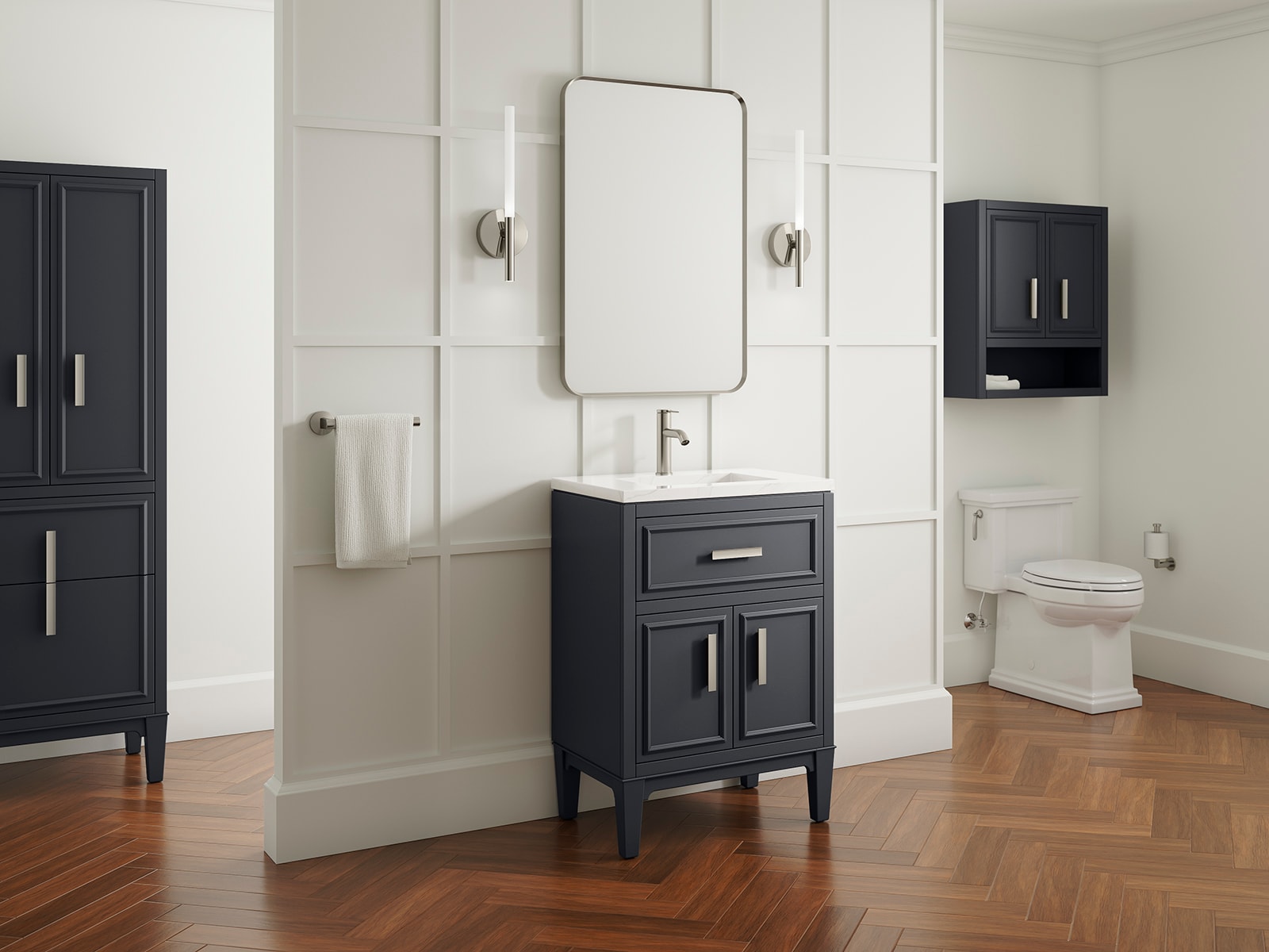 Bathroom Vanity Faux Slate Top Storage Cabinet w/Ceramic Basin