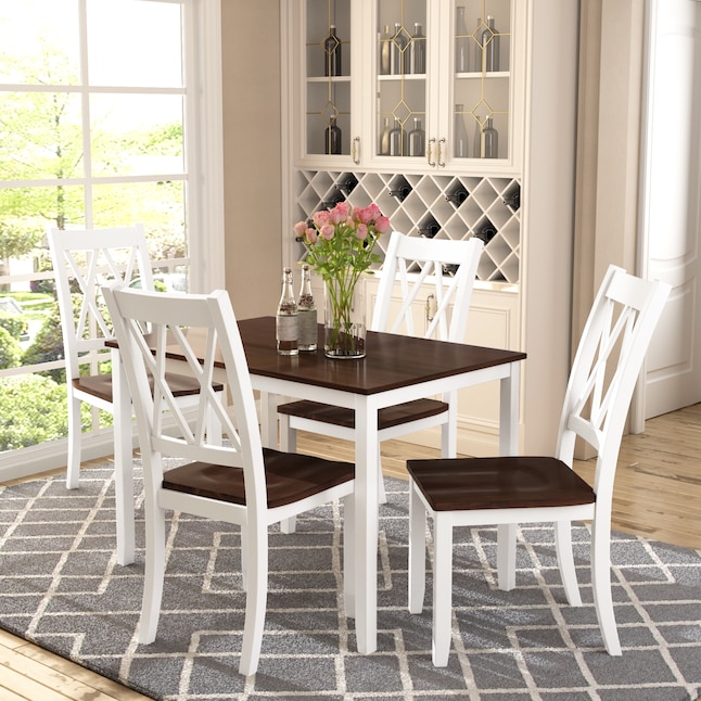 Casainc 5 Piece Dining Table Set White, Dining Room Chairs With Cherry Wood Legs