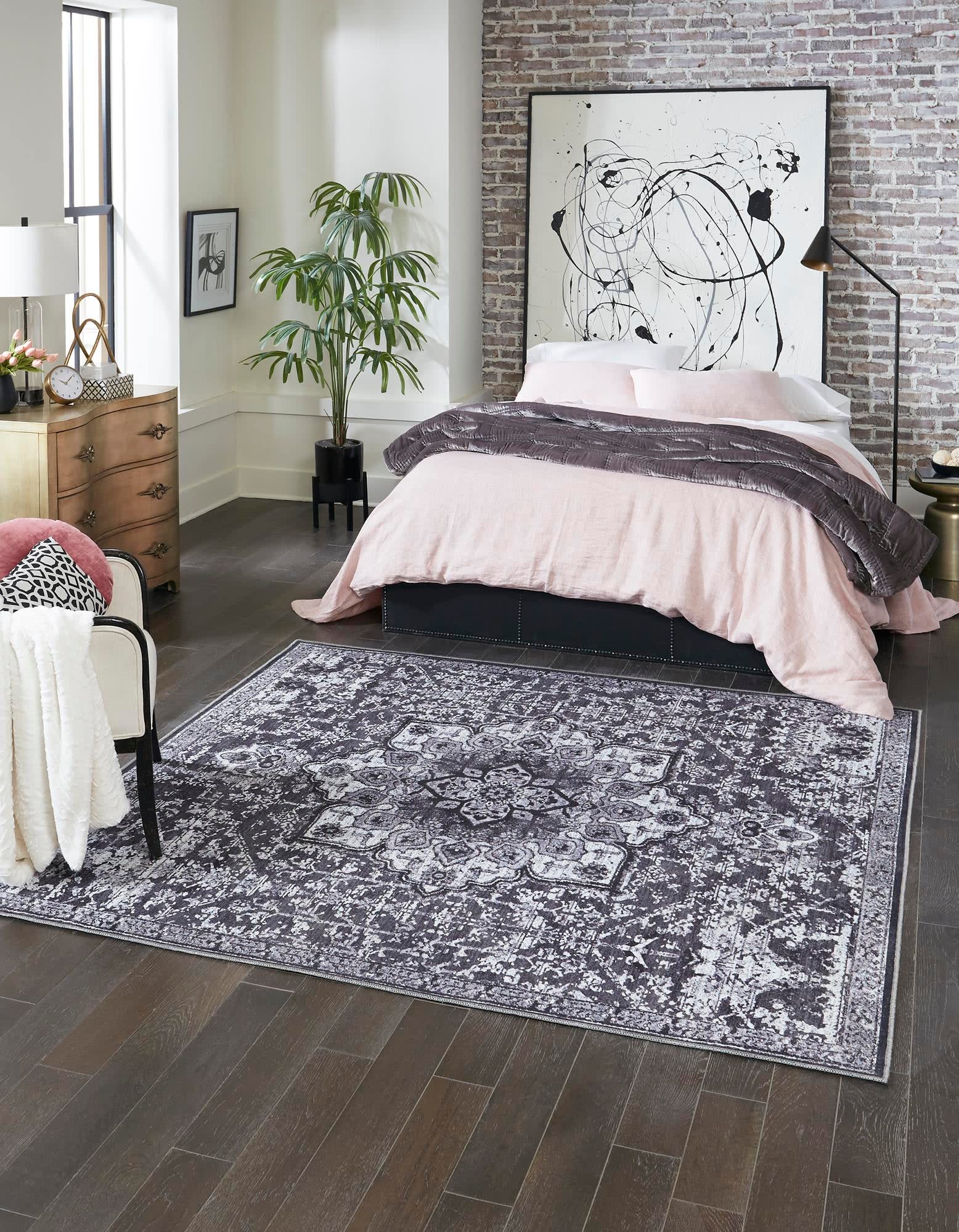 Unique Loom 3166737 Renaissance 8 x 8 (ft) Loomed Polyester Dark Gray Washable Square Indoor Medallion Area rug