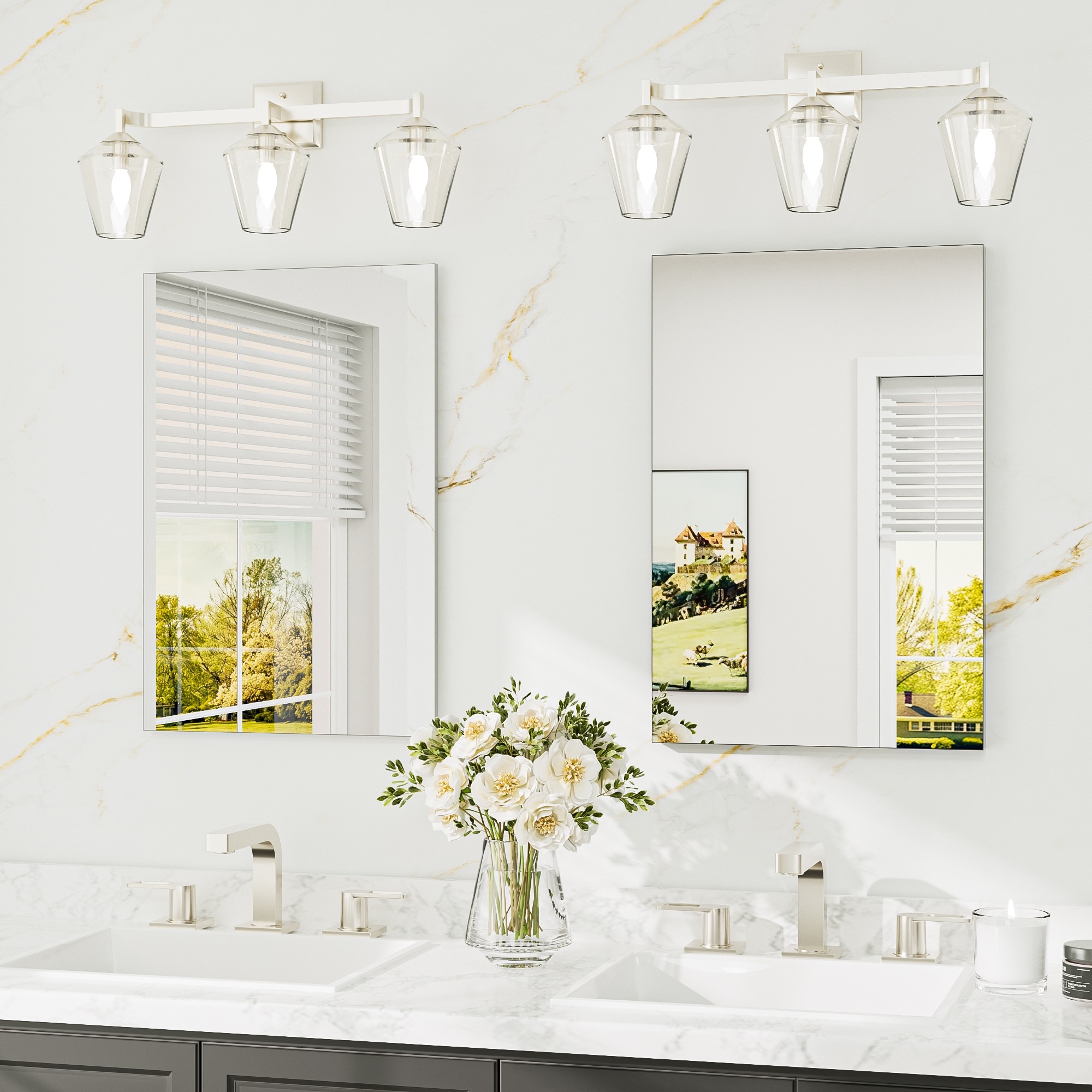 TETOTE 2 PCS Bathroom Mirrors 16-in W x 24-in H Rectangle Vanity Mirror Silver Frameless Wall Mirror