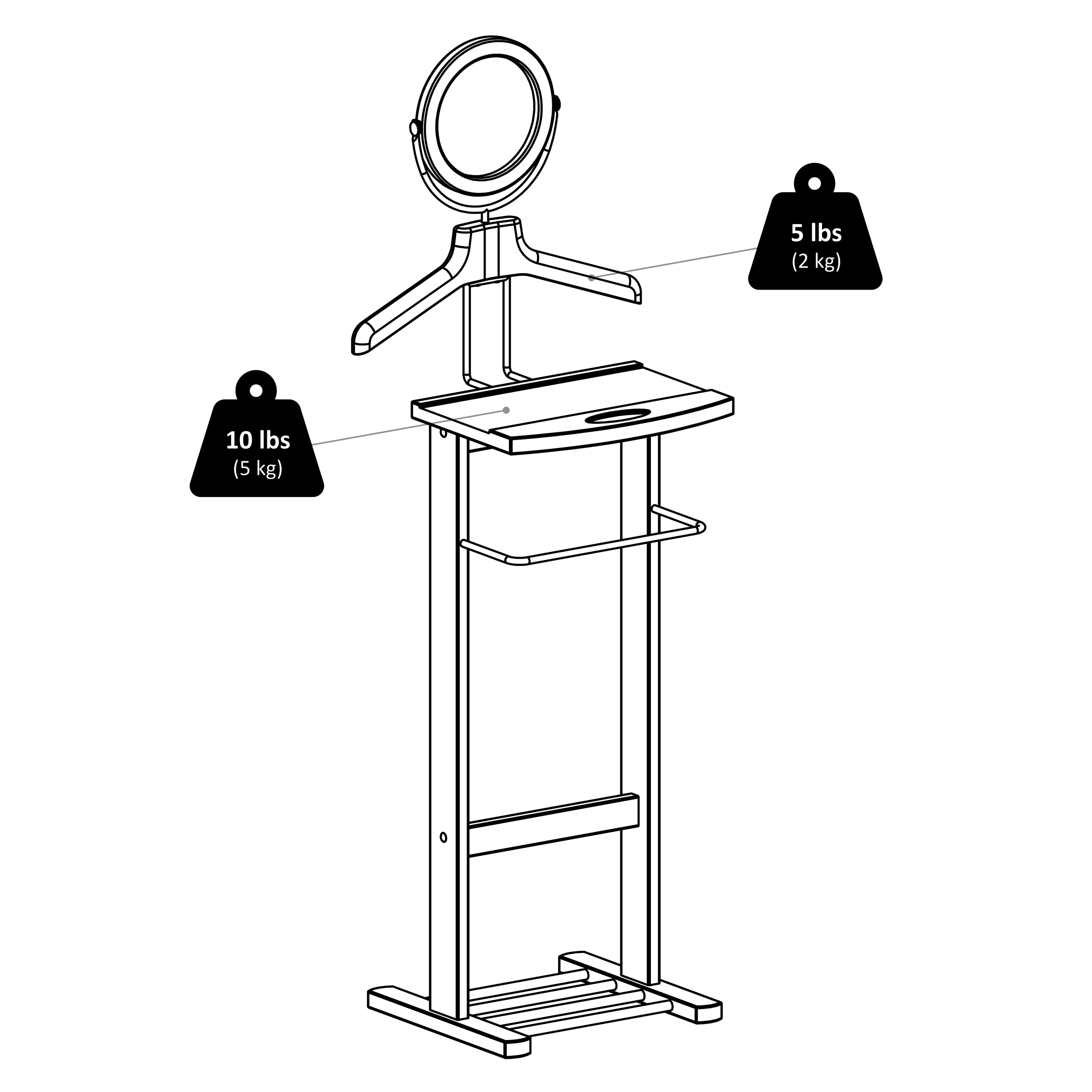Espresso Brown Wood Valet Stand with Mirror and Storage