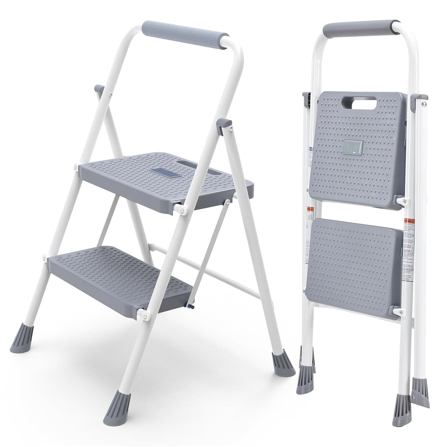 Fredees 2-Step Folding Step Stool with Handrail and Anti-Slip Pedals 800 lb Weight Capacity Lightweight Portable for Kitchen Garage and Outdoor Use