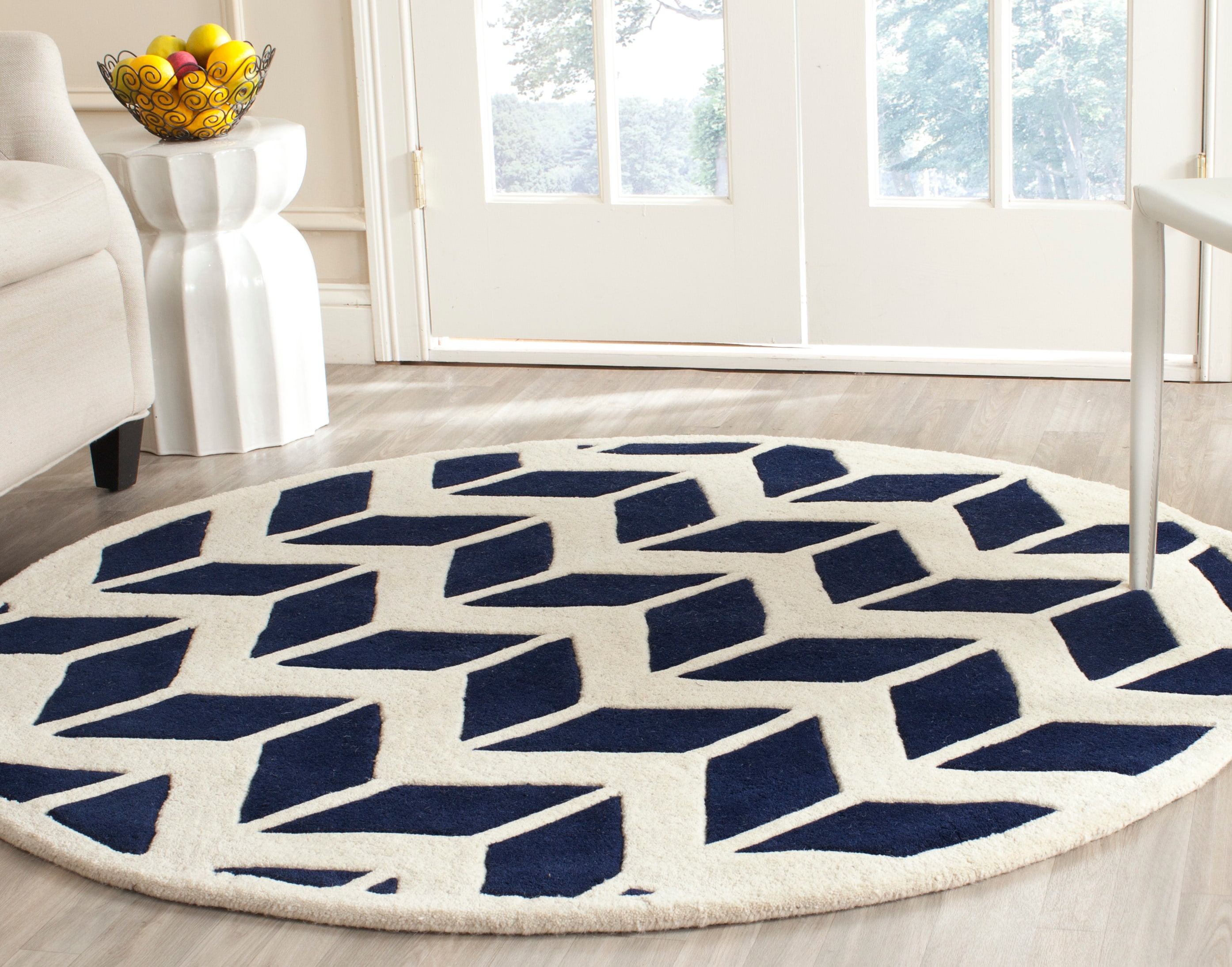  Chatham 746 Dark Blue/Ivory Contemporary 5ft x 5ft Round Rug