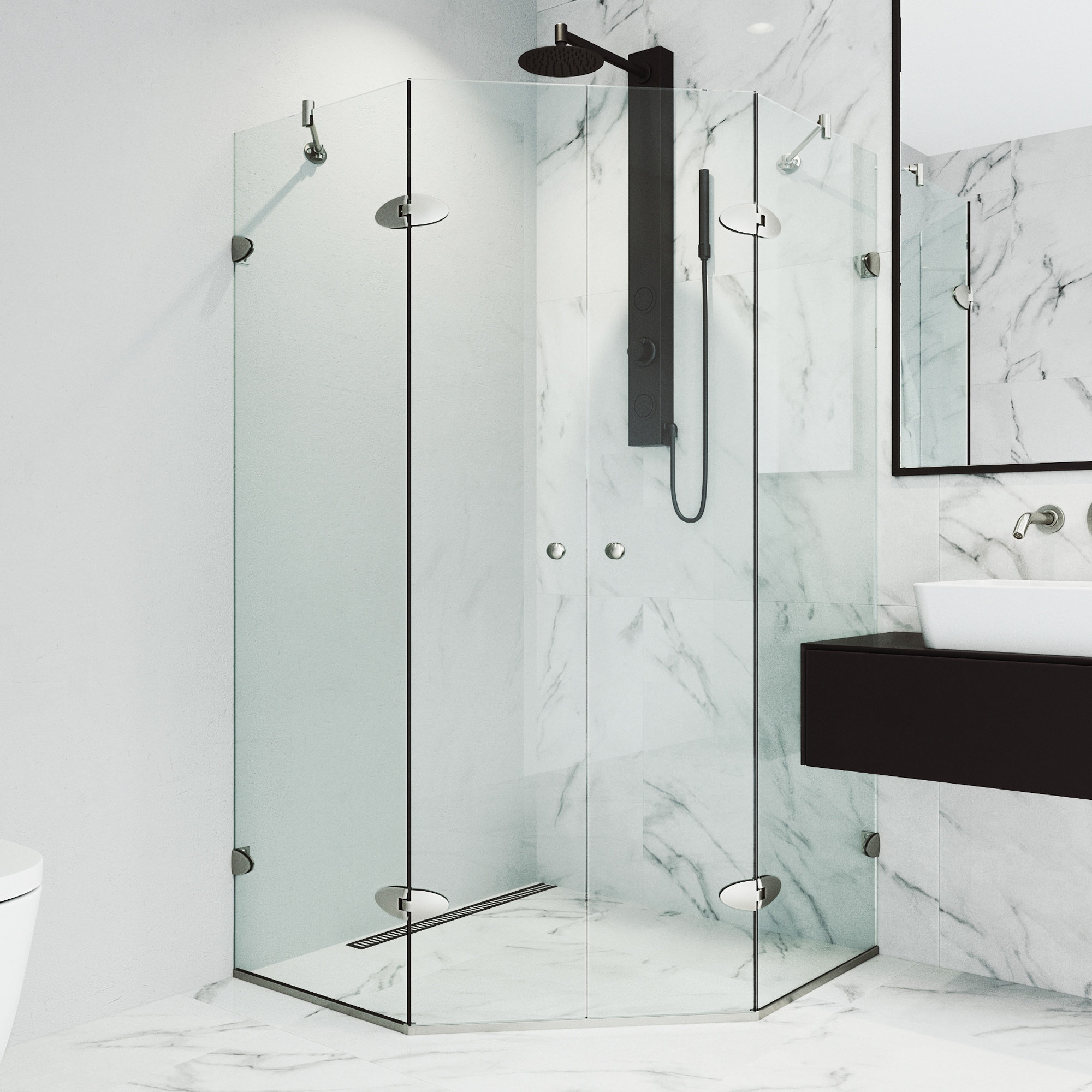 VIGO VG6063BNCL47 Gemini 4 -Piece 46-in W x 46-in L x 73-in H Neo-angle Corner shower kit ( Door Polished nickel Hardware Included