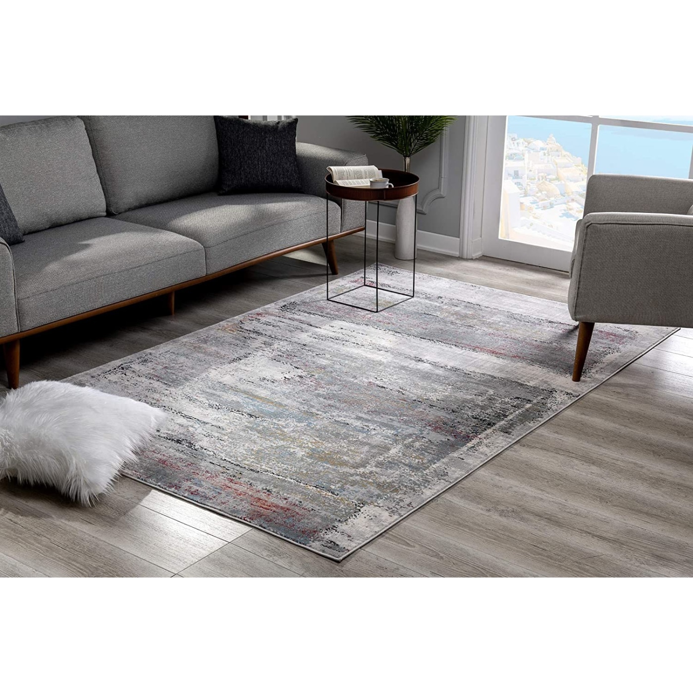 HomeRoots 4000391738 8 x 11 (ft) Viscose Gray Rectangular Indoor Abstract Area rug