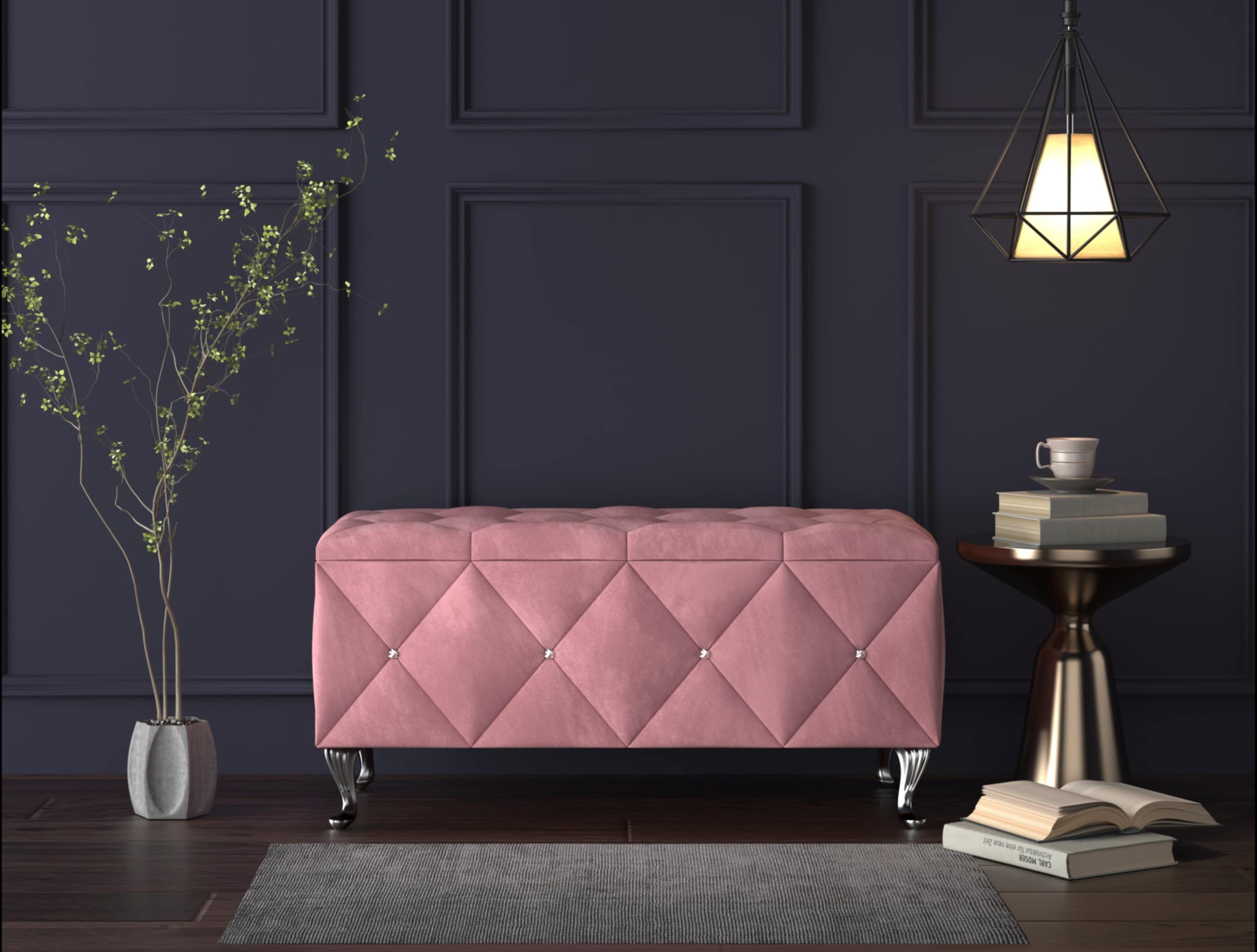 Home Design 10015-331 Bodhi Victorian Pink Storage Bench with Storage 42.1-Inches x 18.3-Inches x 18.9-Inches