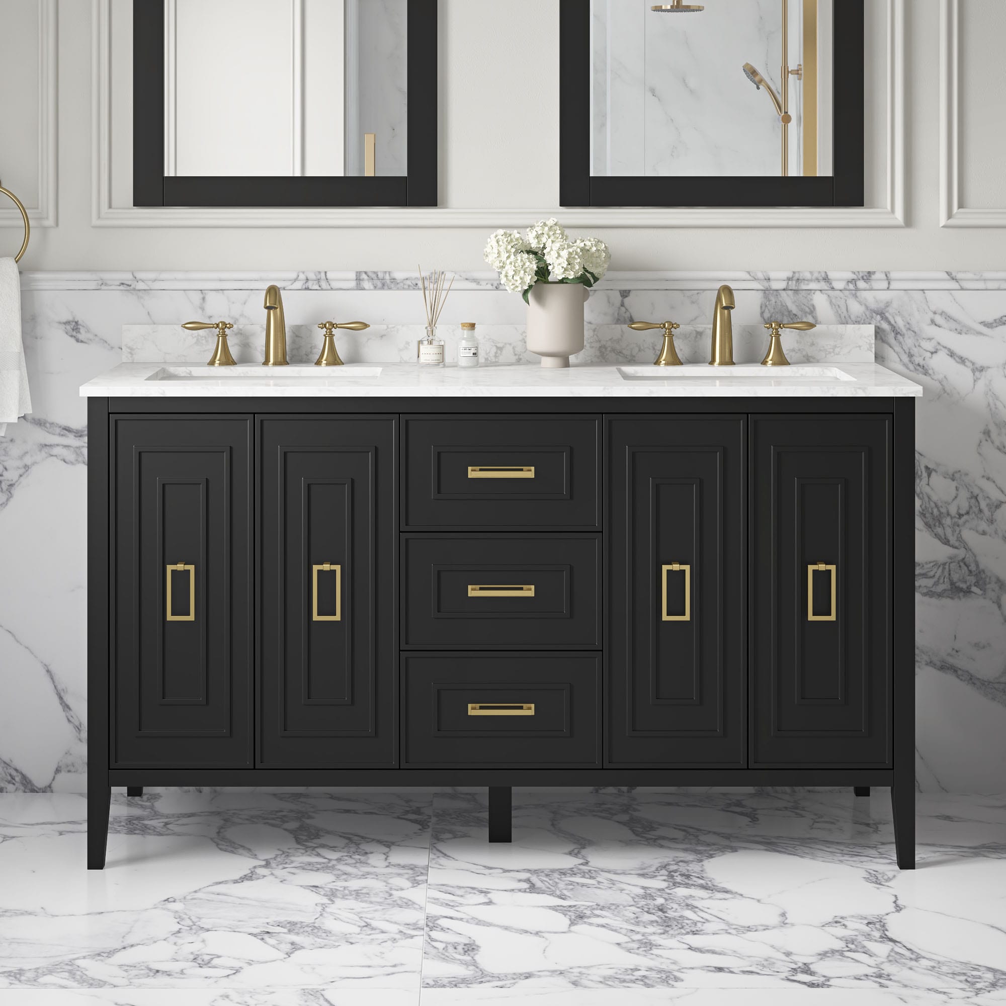 Origin 21 NANDEZ 60TB Nandez 60-in Black Undermount Double Sink Bathroom Vanity with White Engineered Marble Top