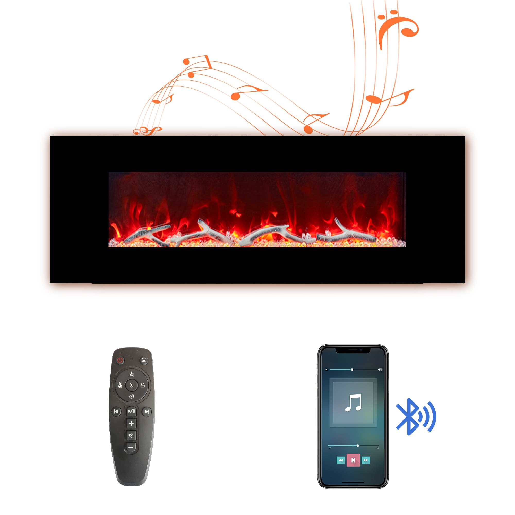 Mondawe WF-ZHX-BS-50 50-Inches W Black Wall mount Fan-forced Wall-mount Electric Fireplace with Remote Control Included