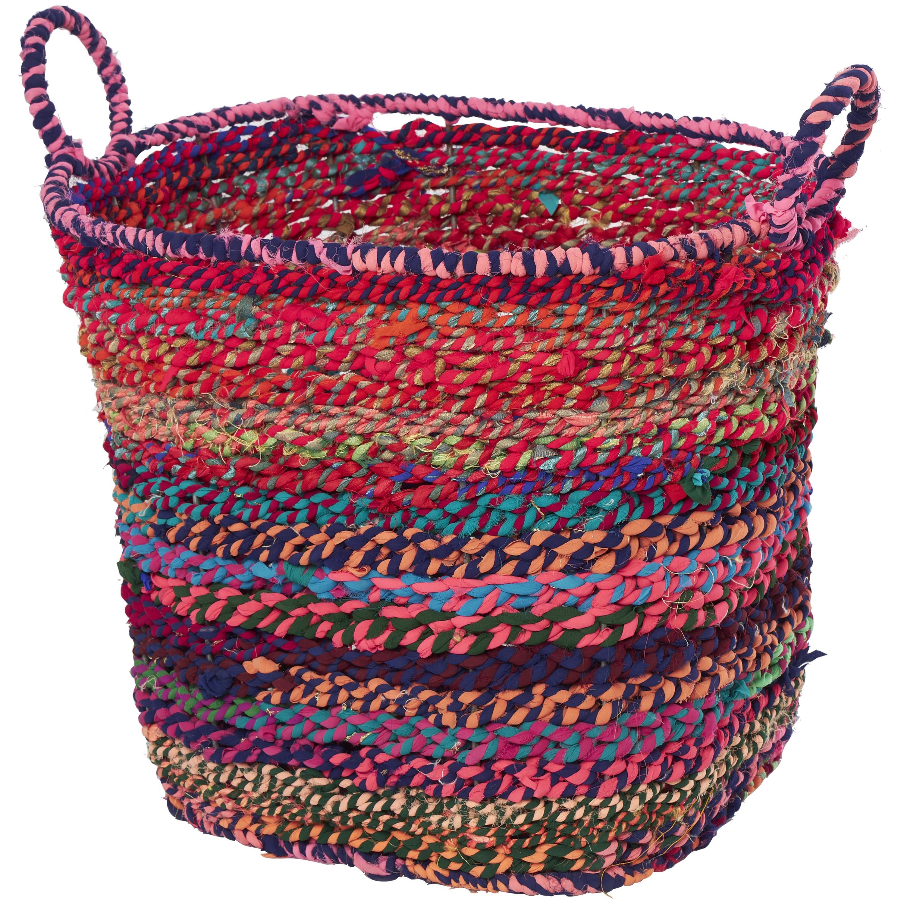Industrial Charm Multi-Colored Fabric Storage Basket with Iron Frame