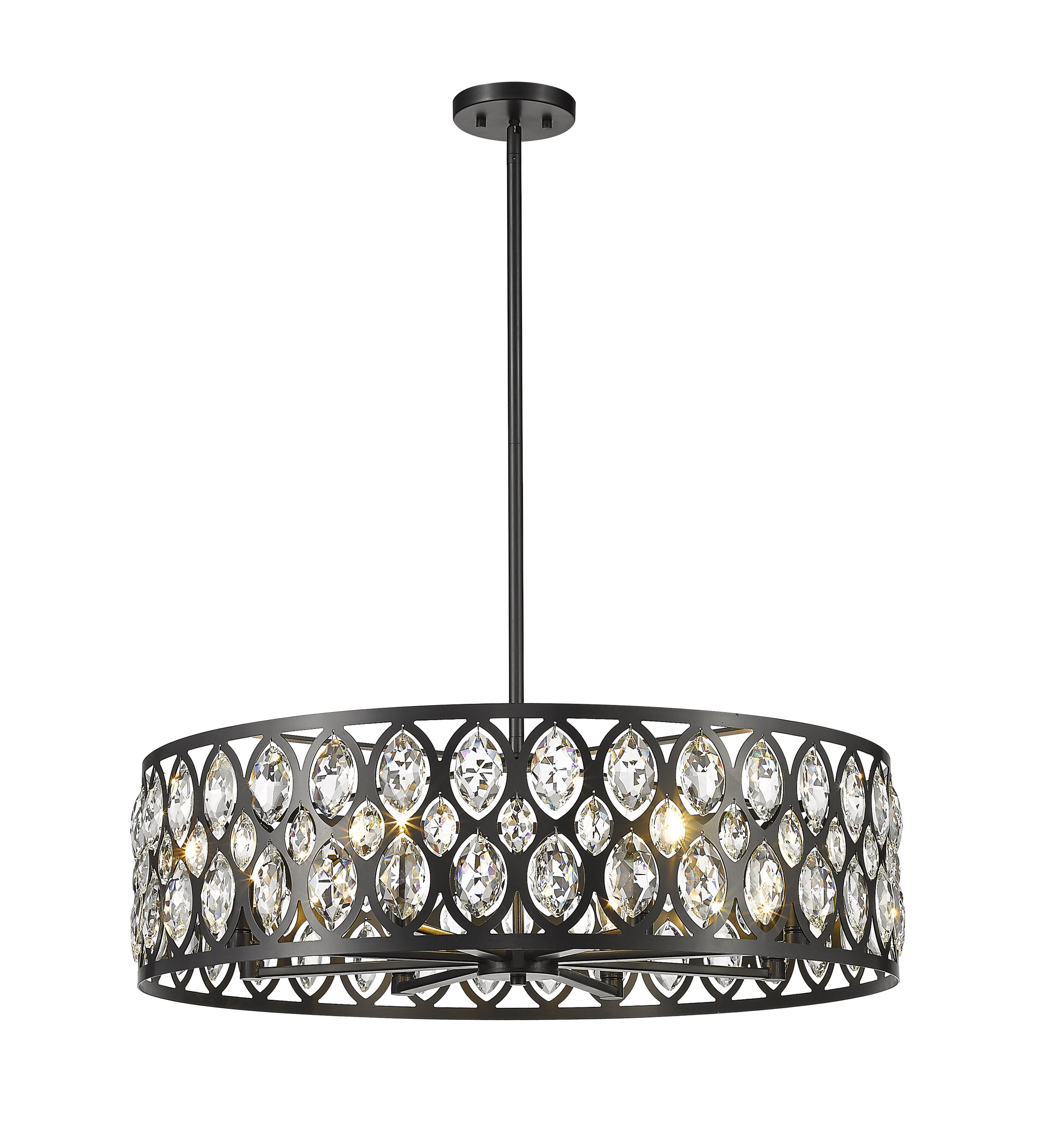Elegant Matte Black Crystal Pendant 8-Light Chandelier