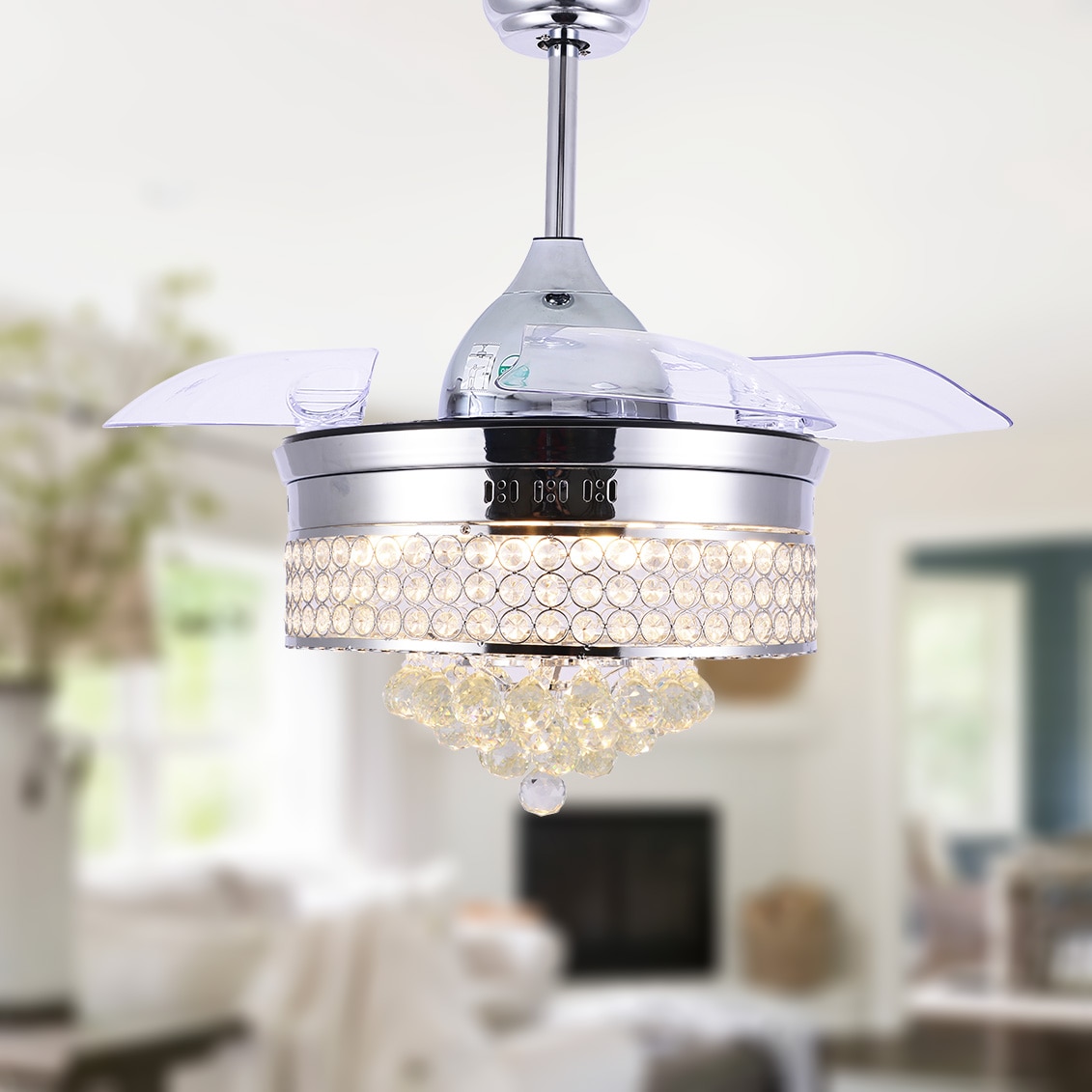 Bella Depot BD4209-C 42-in Color-Changing Integrated LED Silver with Acrylic Blades Chandelier Ceiling Fan With Light - Remote Included ( 3 -Blade )