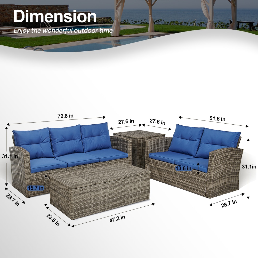 Backyard MOOSENG 4-Piece Sectional Rattan Patio Furniture Set Outdoor Sofa for Garden Porch and Poolside Green Cushions 