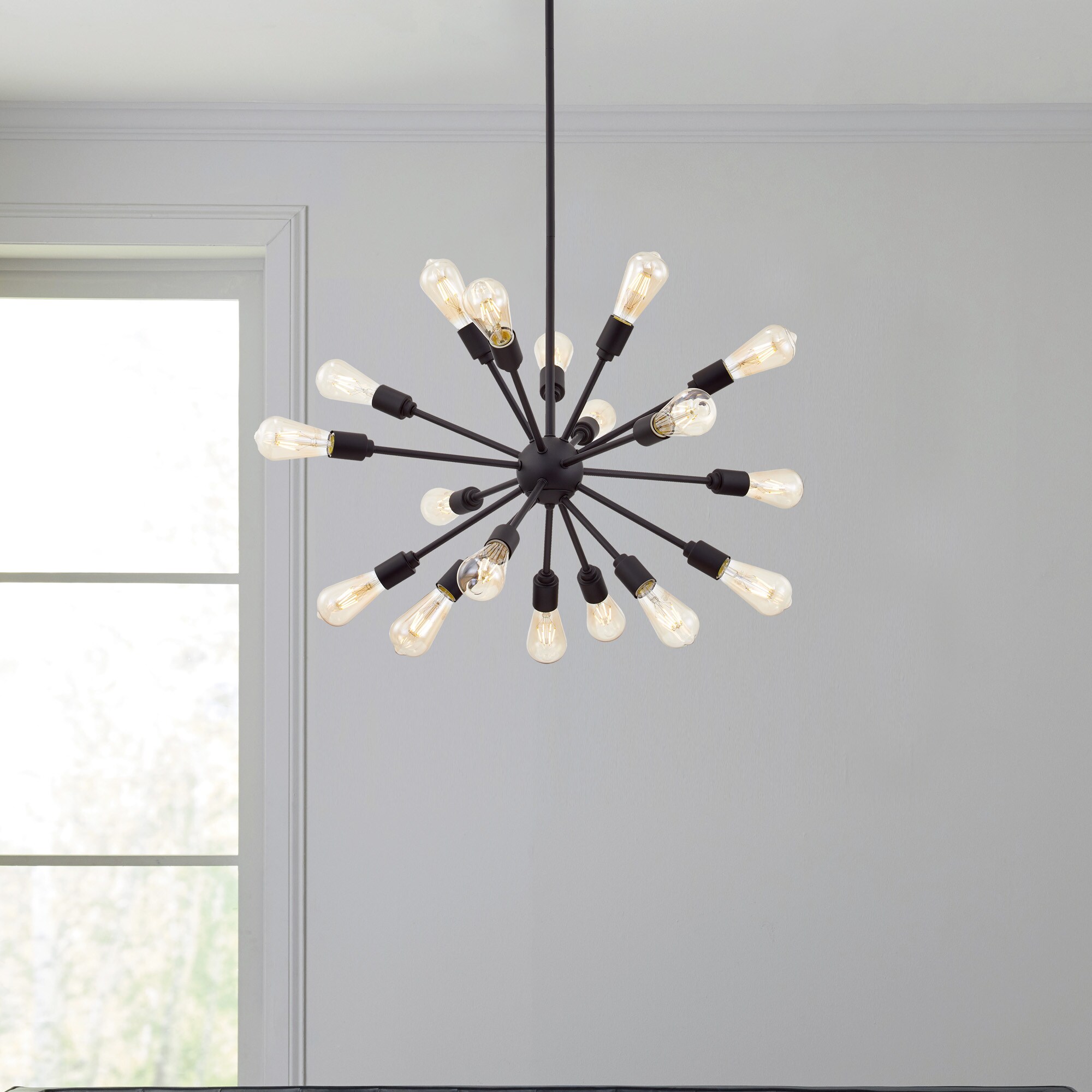 Origin 21 Grayford 18-Light Matte Black Mid-century Led; Dry rated  Chandelier in the Chandeliers department at Lowes.com