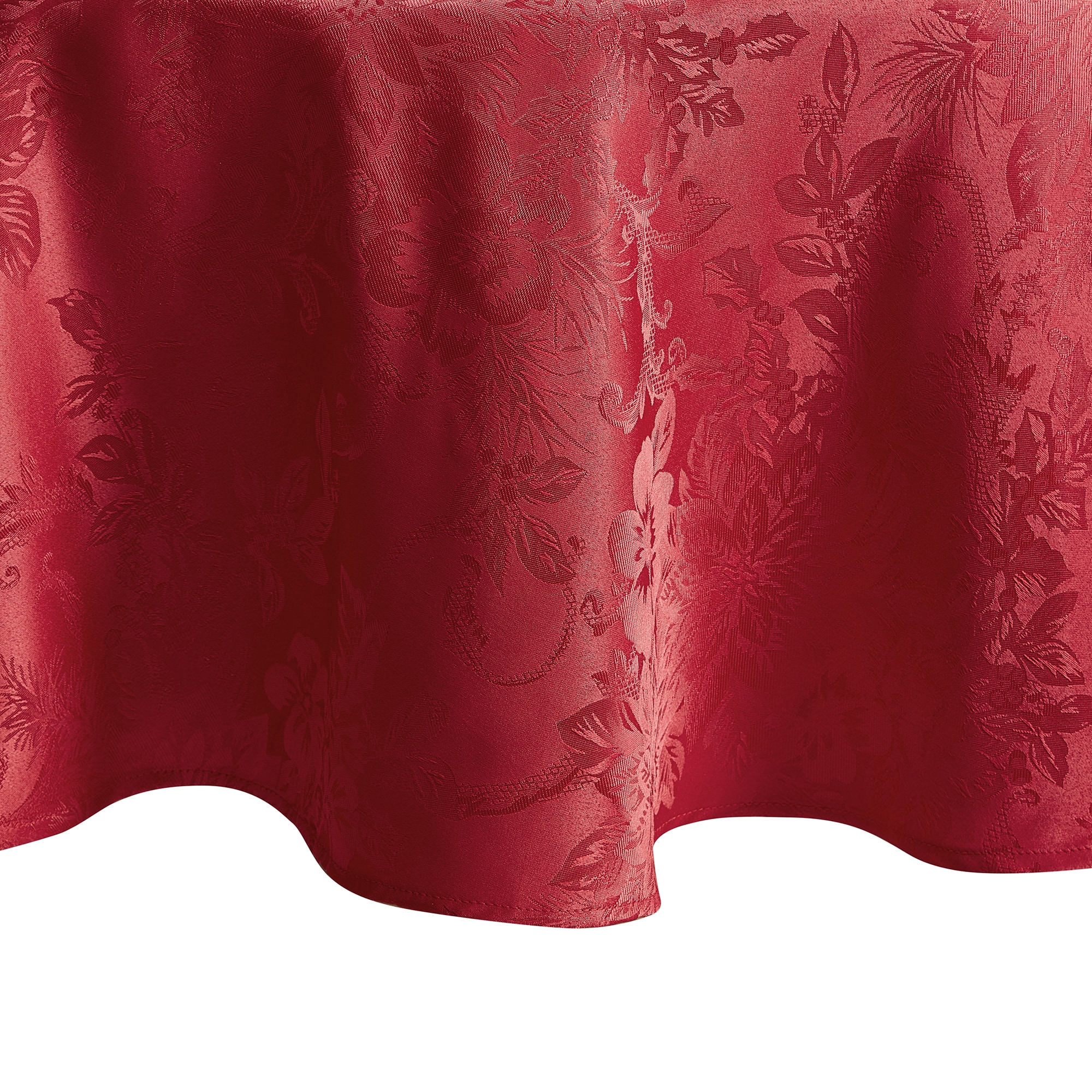 Elrene Home Fashions 739550331714 Poinsettia Elegance Jacquard Holiday 90" Round Indoor Red Table Cover for 72-in round