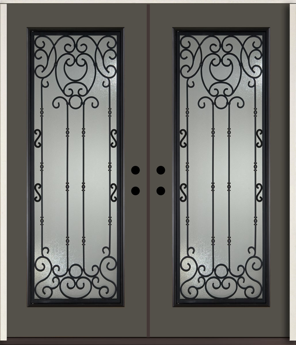 RELIABILT LO963955 Belle Meade 72-in x 80-in x Fiberglass Full lite Right-hand inswing Thunder Gray Paint Painted Prehung Double Front Door Insulating core