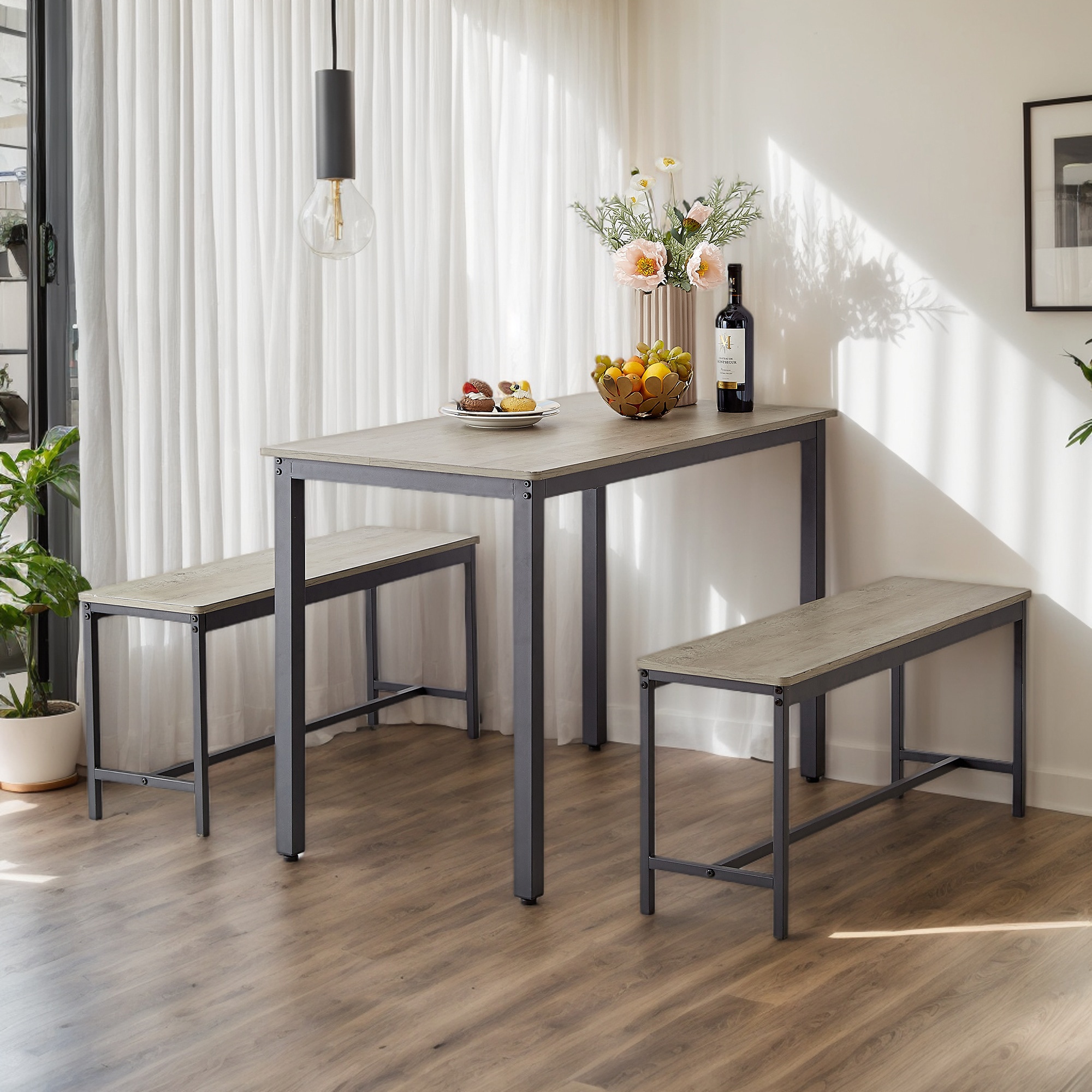 Hrinhom HC-N7011-GRAY GRAY Contemporary/Modern Dining Room Set with Rectangular Table ( Seats 4 )
