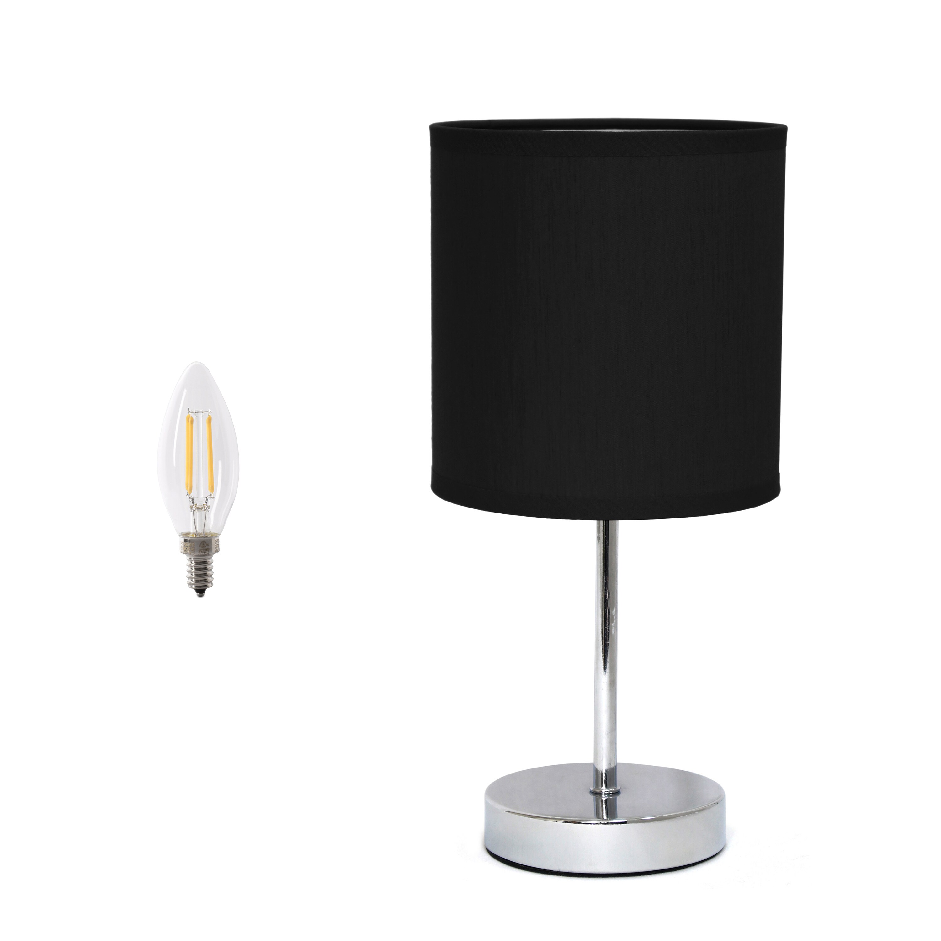Creekwood Home CWT-2003-BK-LB Nauru 11.81-in Brushed Nickel/Black LED Rotary socket Table Lamp with Fabric Shade