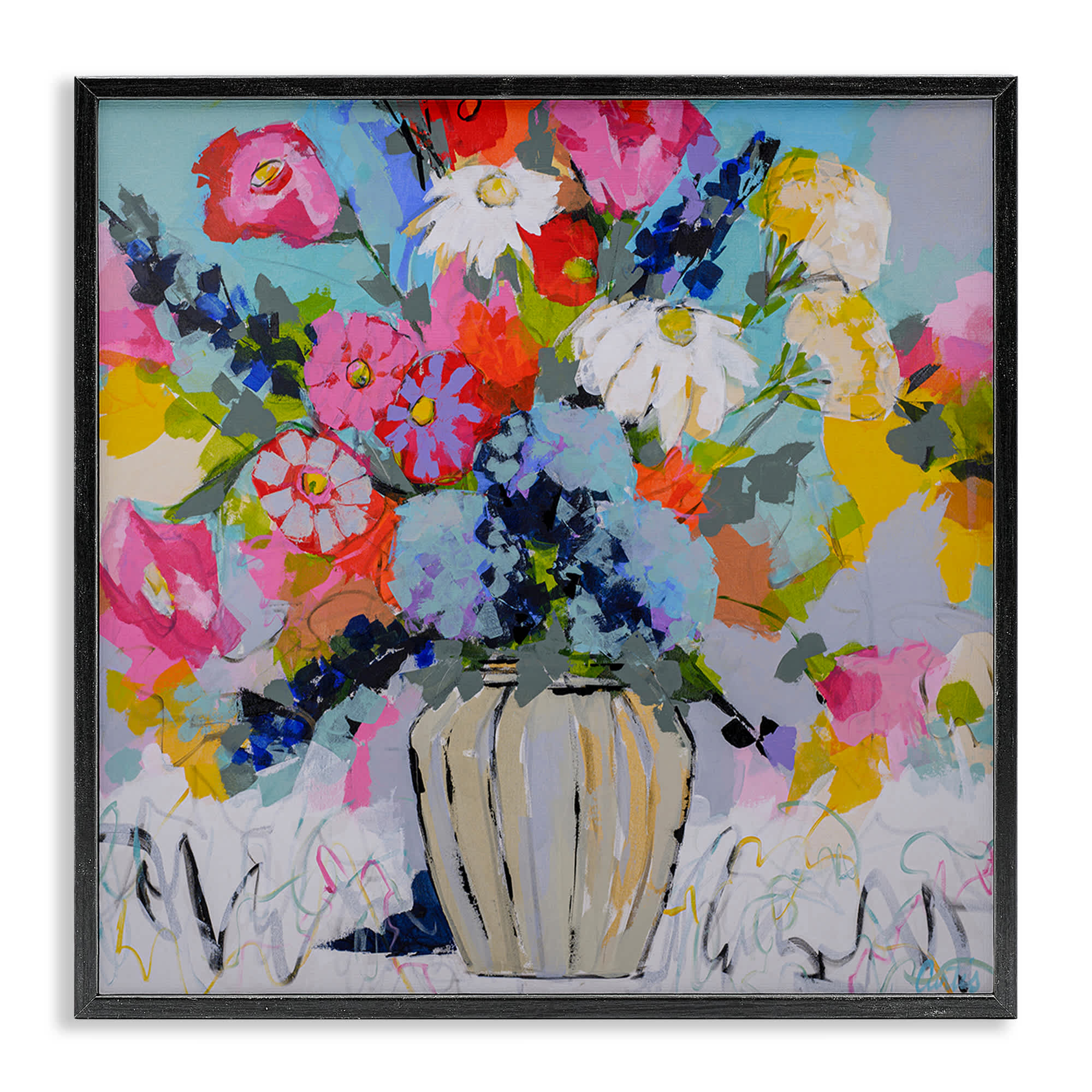 Stupell Industries BS-788-FR-24X24 Modern Bright Bouquet Black Framed Giclee Art By Joan Curtis 24 x 24