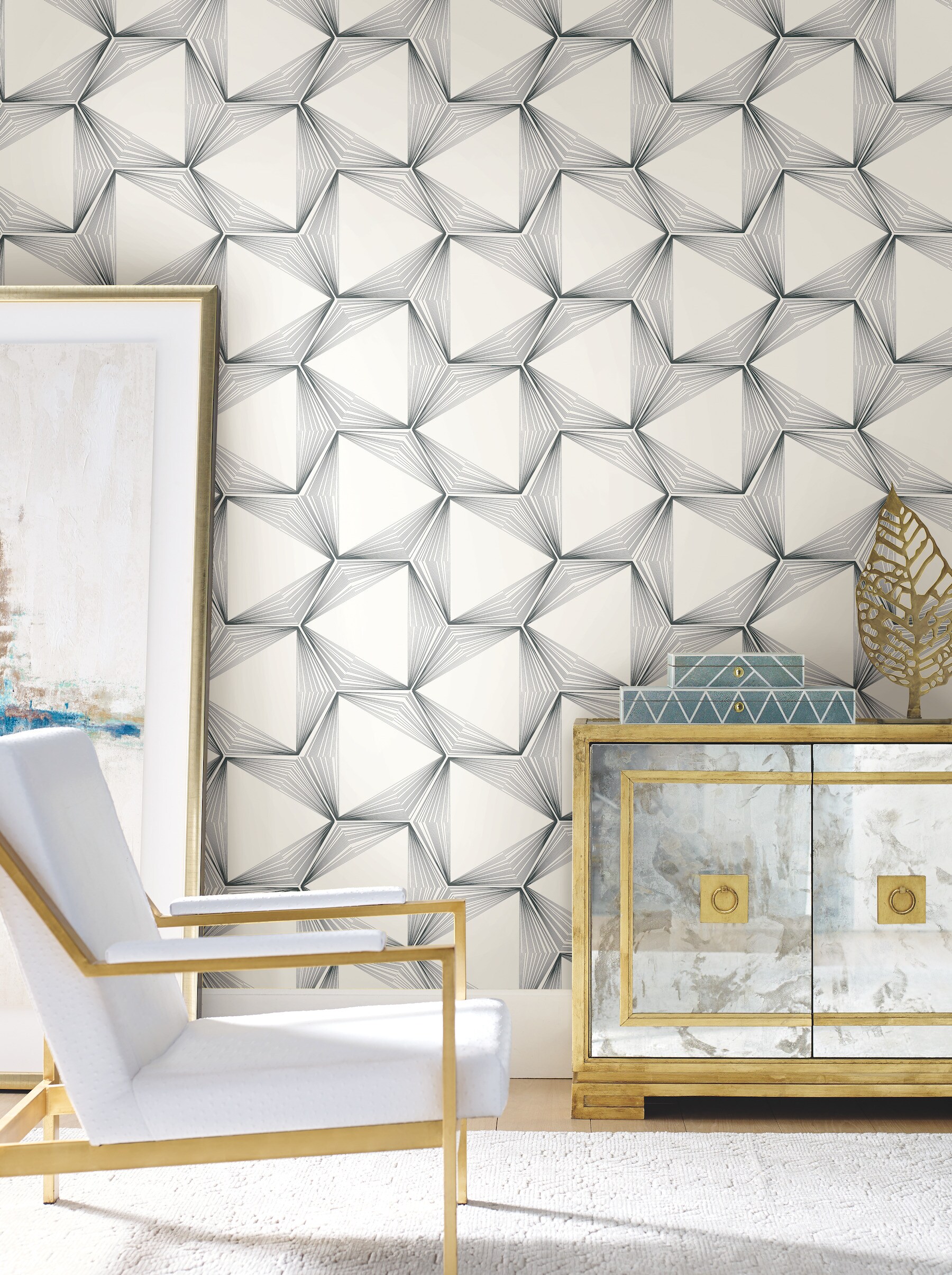 Candice Olson Charcoal Honeycomb Peel and Stick Wallpaper in the