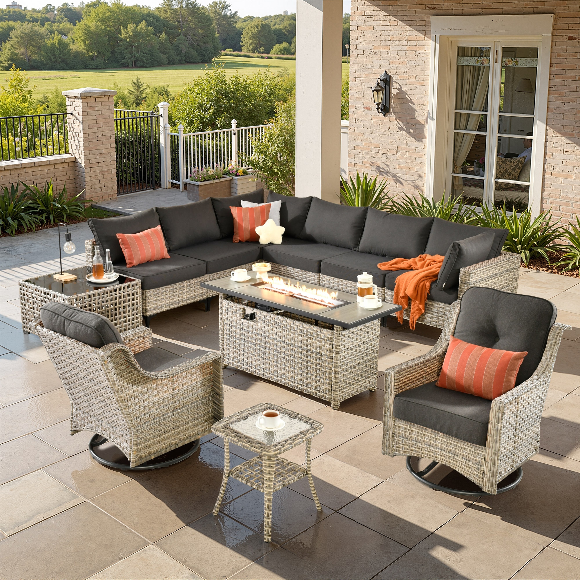 ALTRIGUS 6LCFP8504YZSKT111AL 11 -Piece Wicker Patio Sofa Conversation Set with Black Cushions