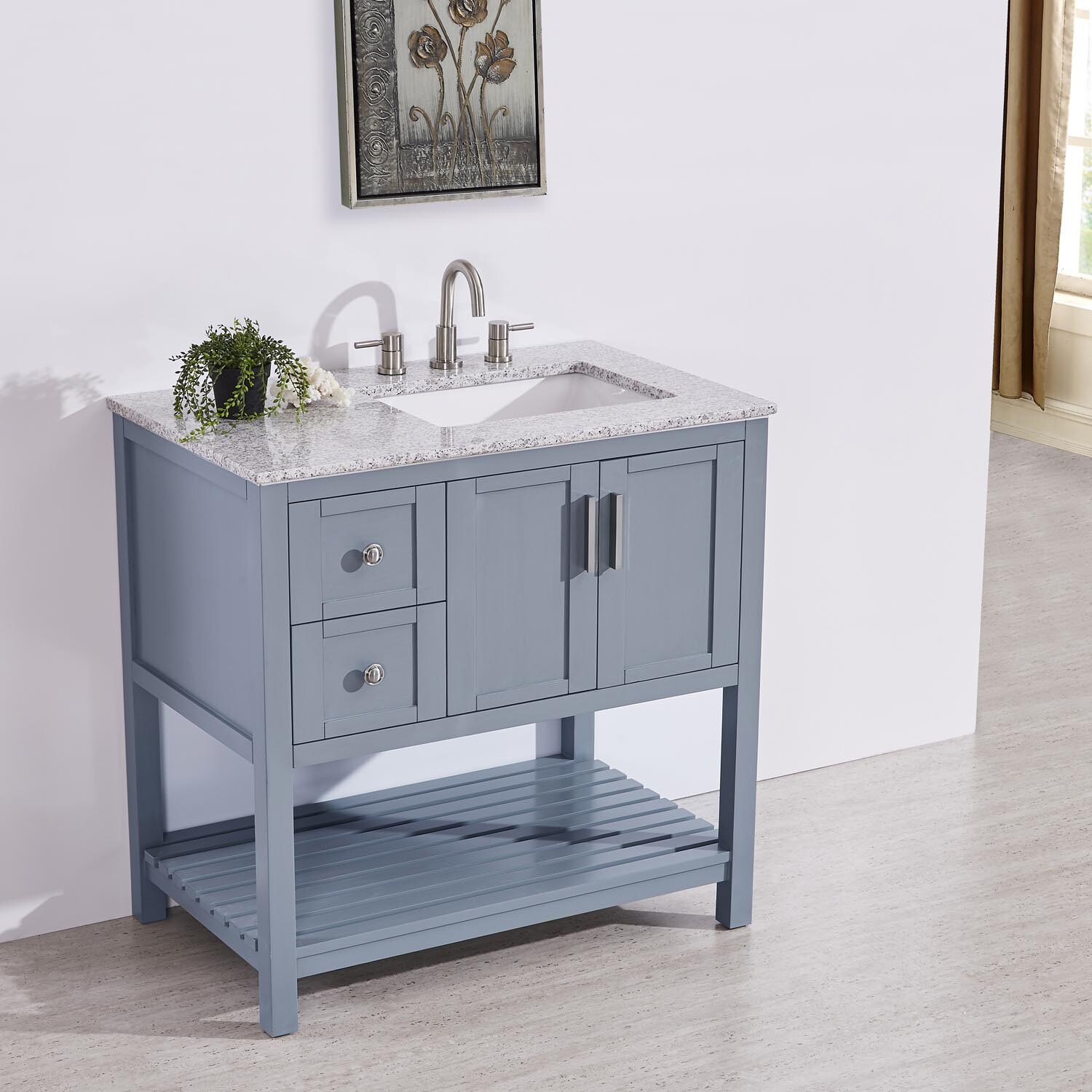 Silkroad Exclusive 36-in Bluish Gray Undermount Single Sink Bathroom ...