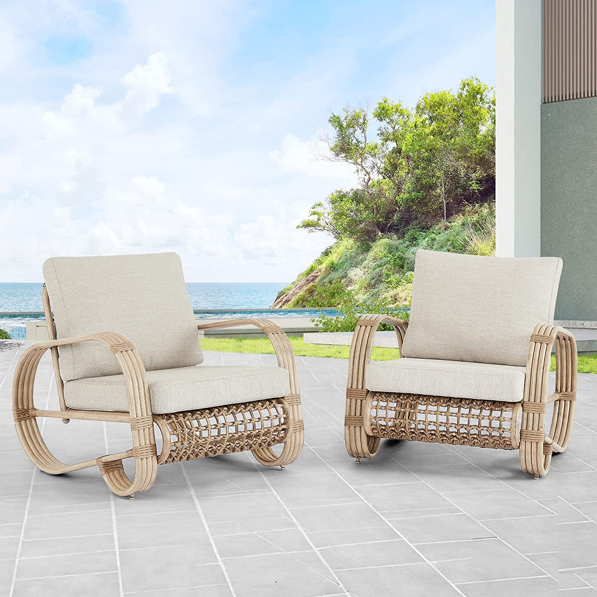 PEAK HOME FURNISHINGS Club Chairs Set of 2 Rattan Nature Aluminum