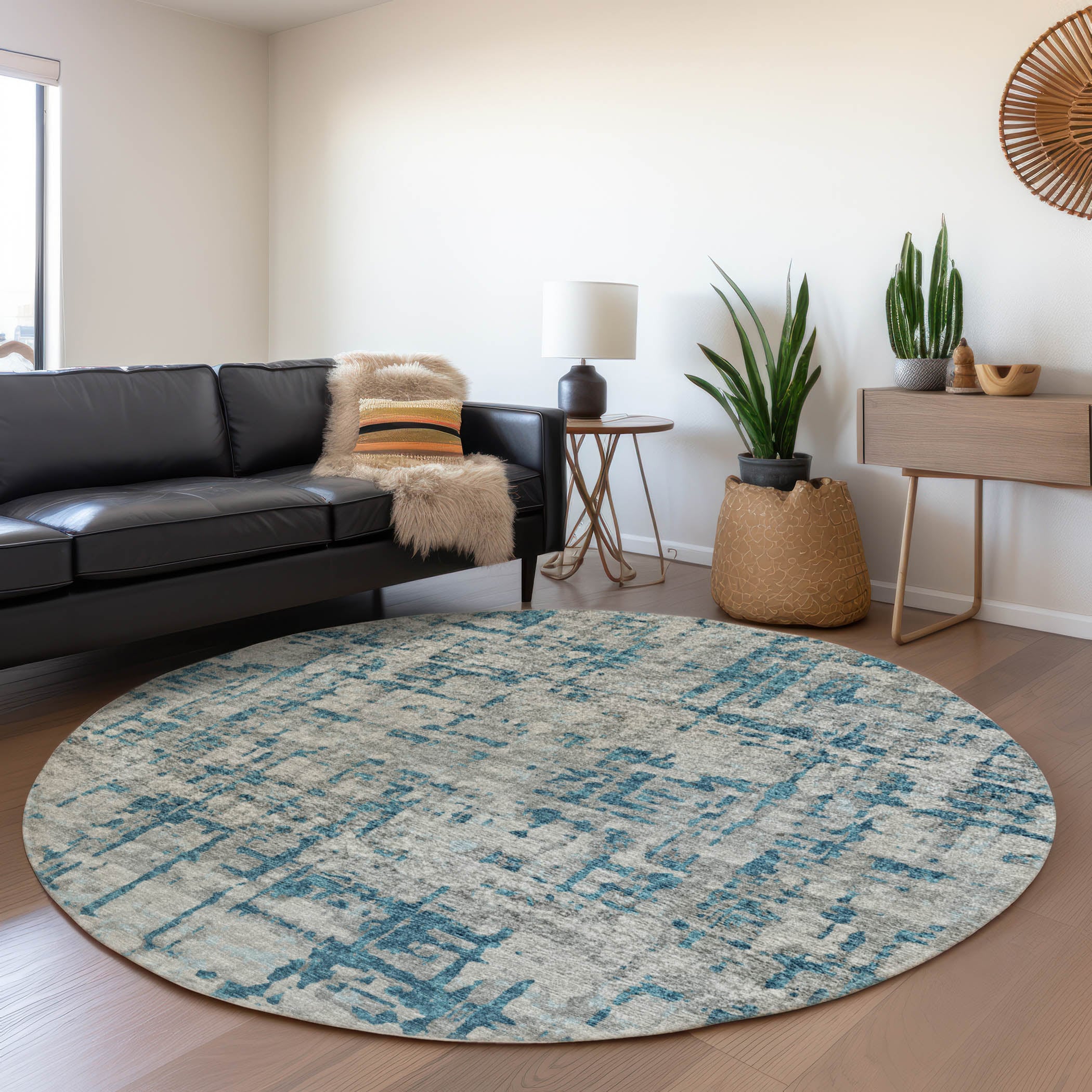 Addison Rugs AMF76PE8RO Mayfield AMF76PE 8 x 8 (ft) Loomed Polyester Peacock Round Indoor Abstract Machine washable Area rug