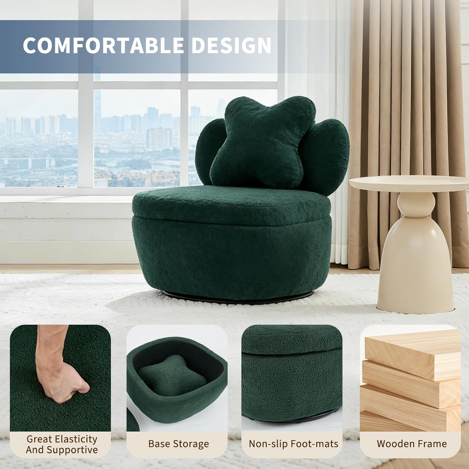 IdealHouse Teddy Velvet 360 degree Swivel Accent Chair with Storage ...