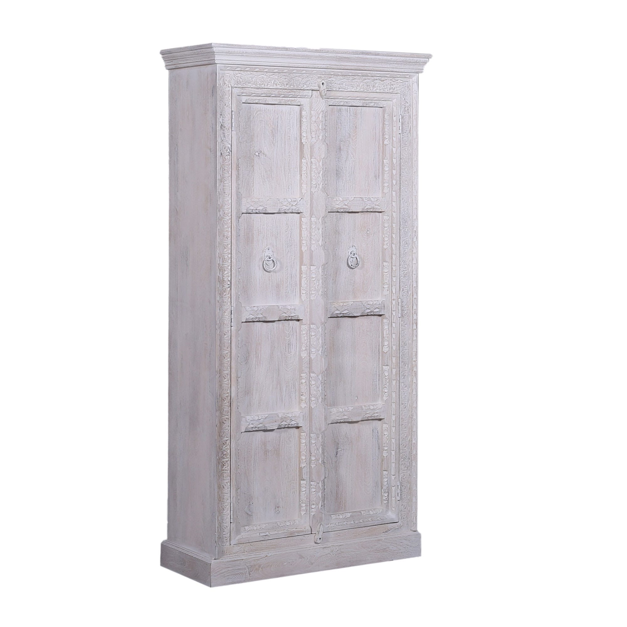 Maven Lane ML-MAH-01W Mahala Handmade Heritage Wooden Cabinet in White Distressed Finish