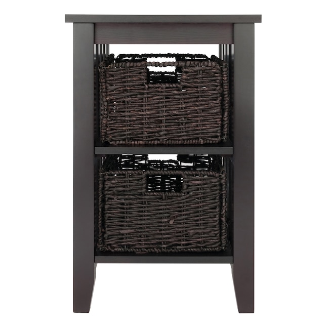 Winsome Wood Morris Espresso End, Black Side Table With Wicker Baskets