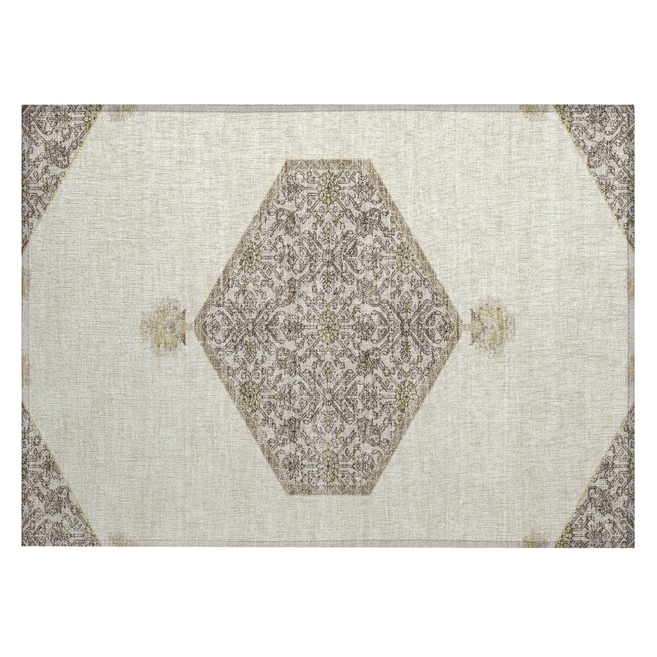Ivory and Gray Synthetic Flat Woven Washable Rug